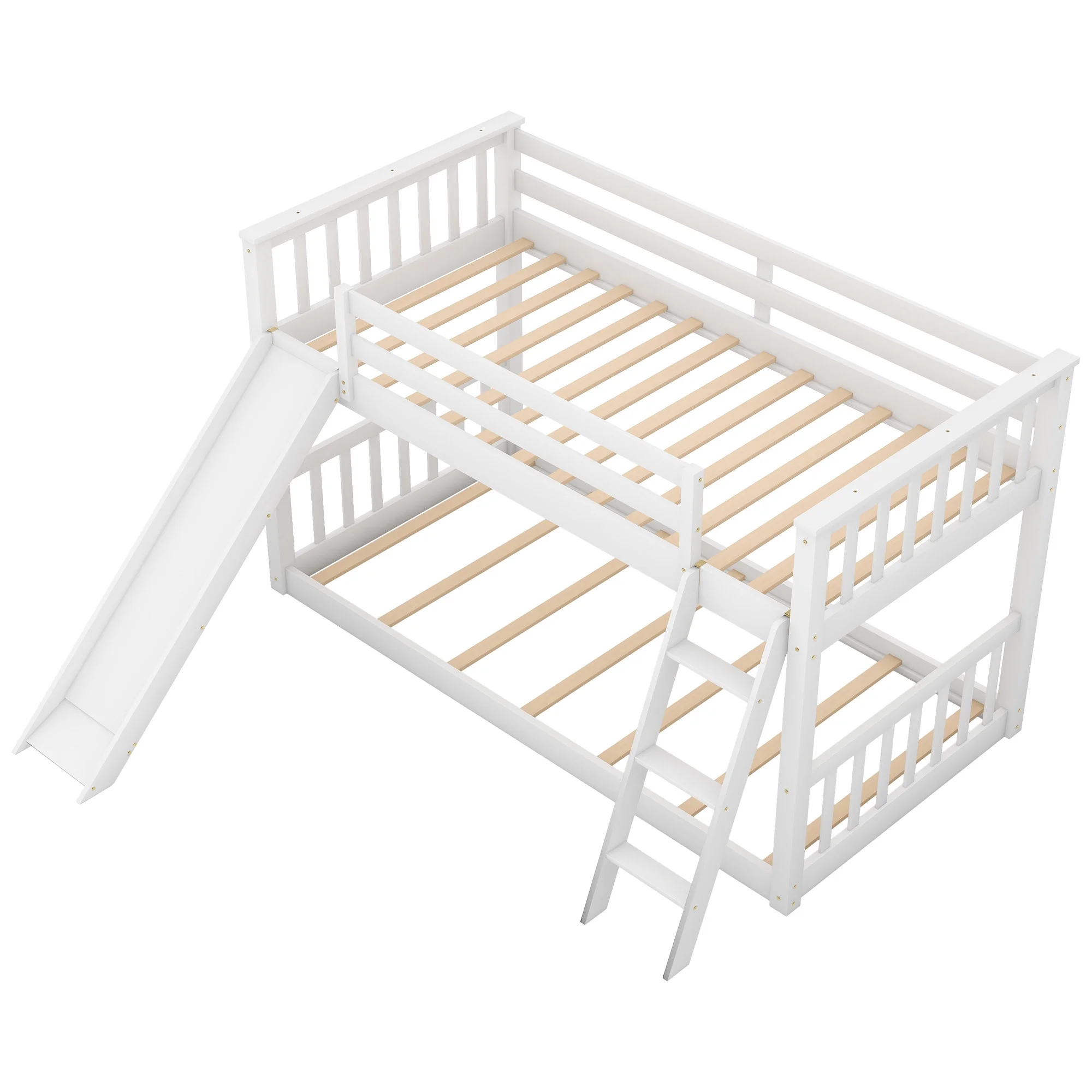 Nestfair White Twin over Twin Bunk Bed with Convertible Slide and Ladder
