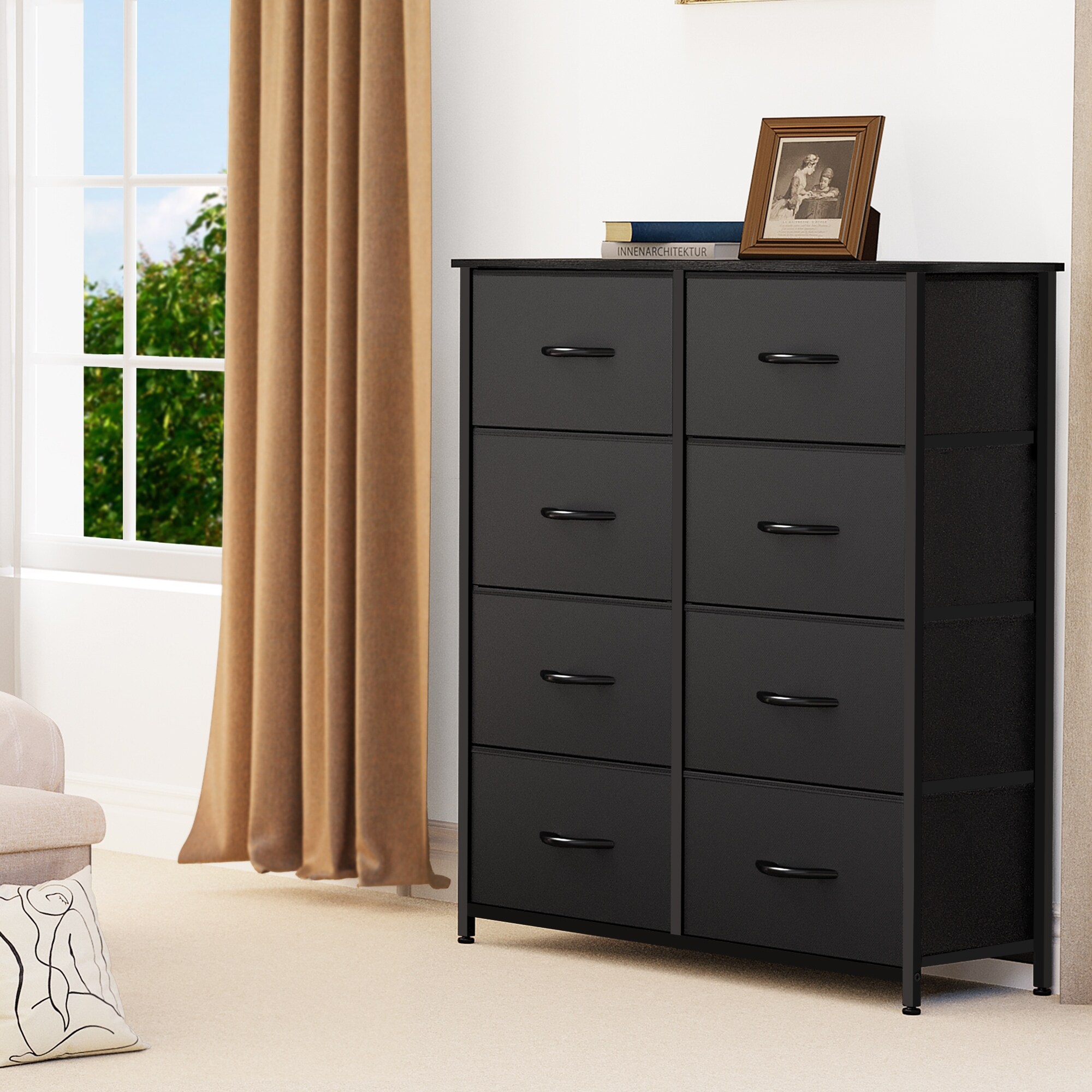 Modern Wide Dresser Storage Tower with 8 Drawers Black