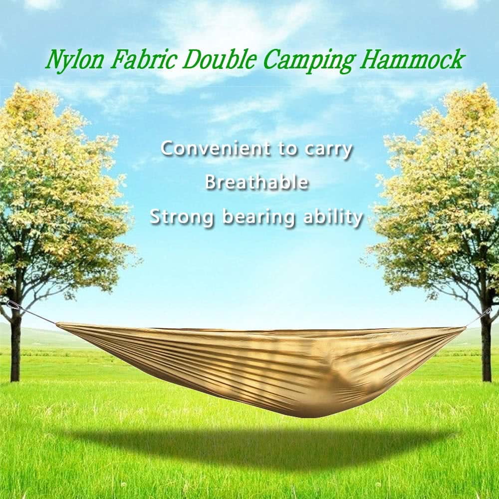 Portable and durable compact nylon fabric two-person travel camping hammock - brown
