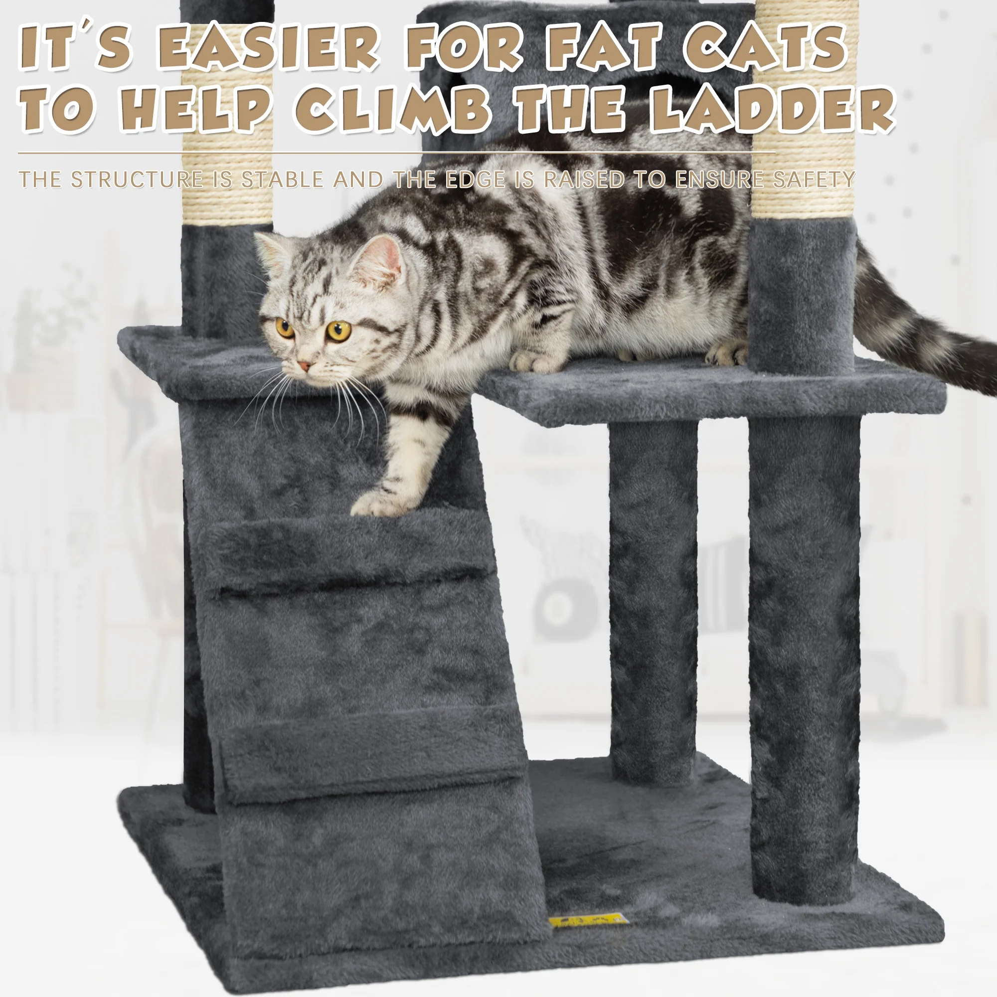 Coziwow 60-in Cat Tree W/ Scratching Post Tower Condo and Perch, Gray