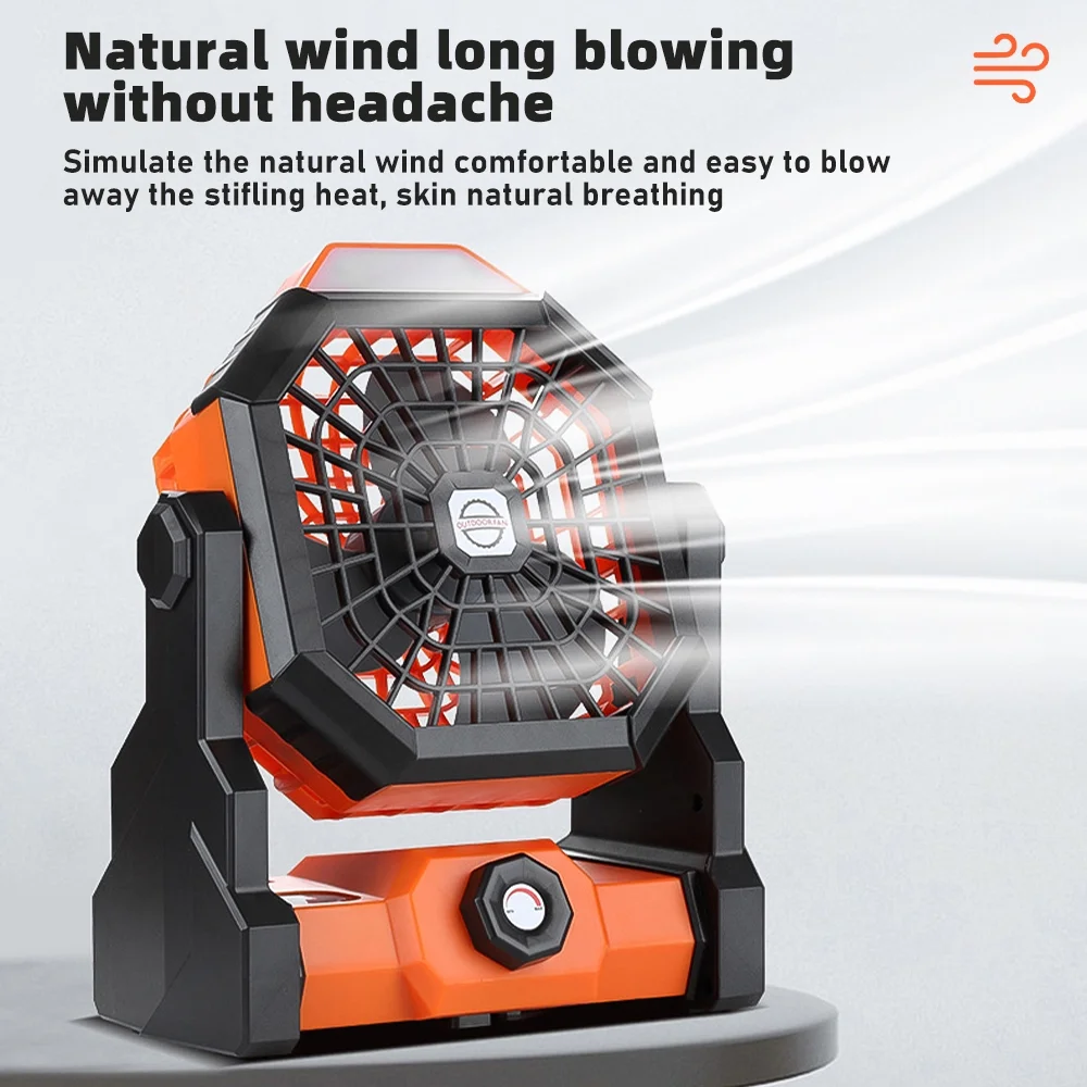 Portable Fan Rechargeable, 70000mAh Battery Operated Powered Fan, Outdoor Camping Fan with LED Lantern, Personal USB Desk Fan, for Home, Office, Tent, Travel (Black&Orange)