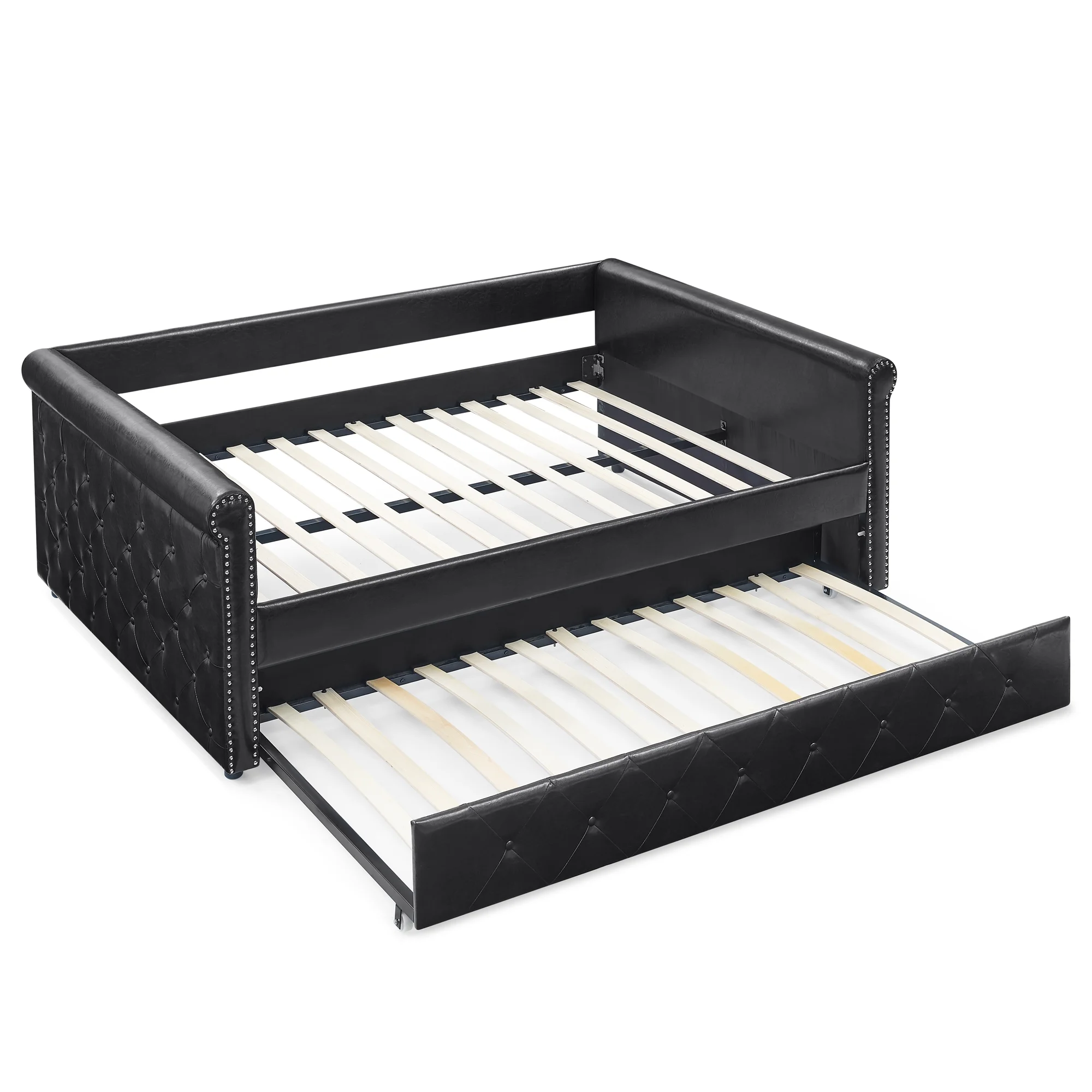 Trundle Upholstered Tufted Sofa Bed Daybed with Button and Copper Nail on Arms