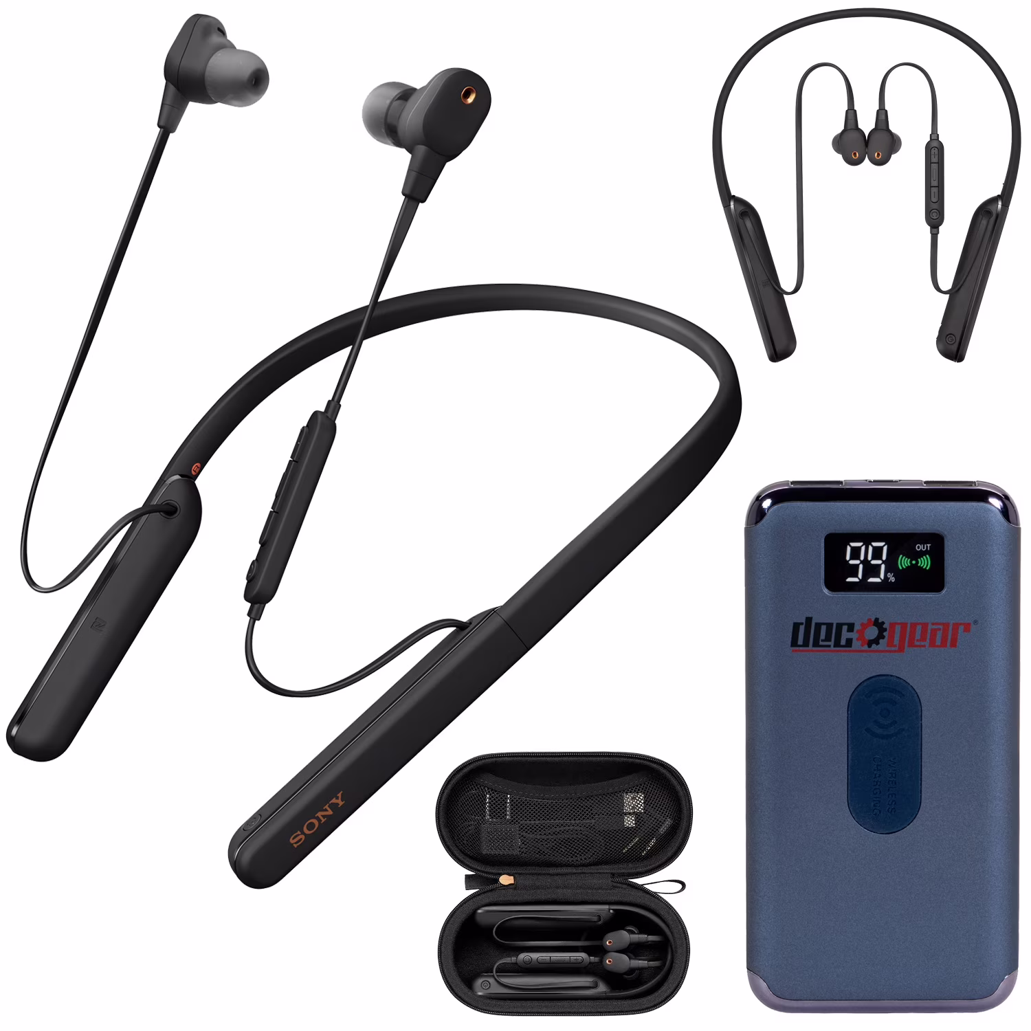 Sony WI-1000XM2/B Wireless In-Ear Headphones (Black) w/ Deco Gear Power Bank Bundle
