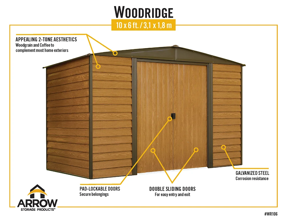 Shelter Logic WR106 10 x 6 ft. Electro Galvanized Arrow Shed- Coffee & Woodgrain