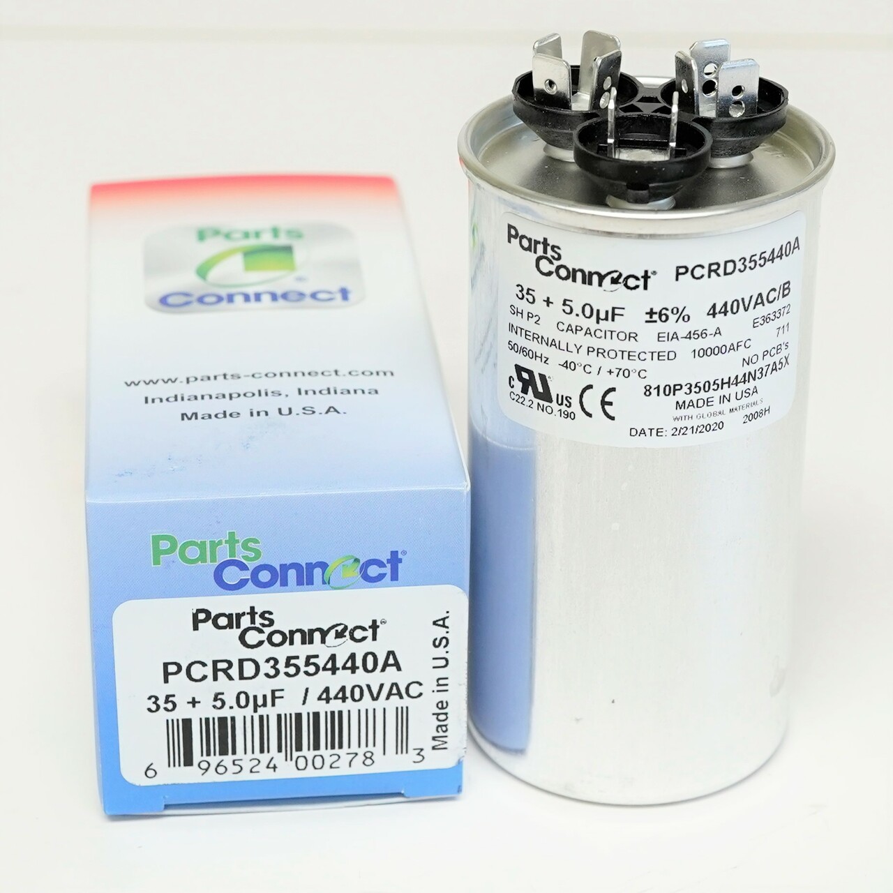 PartsConnect PCRD355440A USA Run Capacitor 35 + 5 mfd (uf) 440 Volt Dual Round American Made PartsConnect PCRD355440A