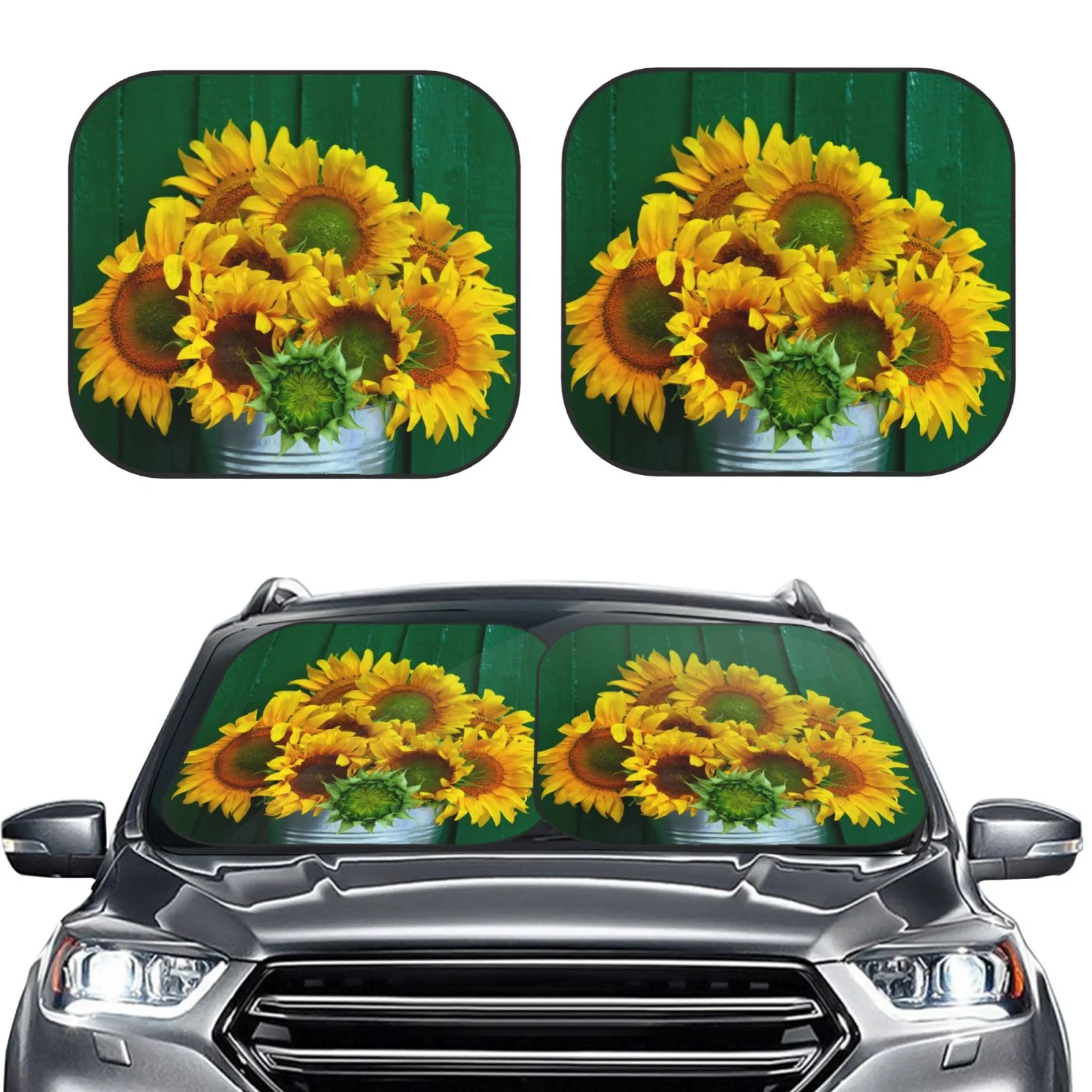 Lukts Sunflowers In Bucket Print 2 Piece Car Sun Shade Windshield,Foldable Car Shade Front Windshield With Keeps Your Vehicle Cool, For Most Sedans Suv And Trucks - Small