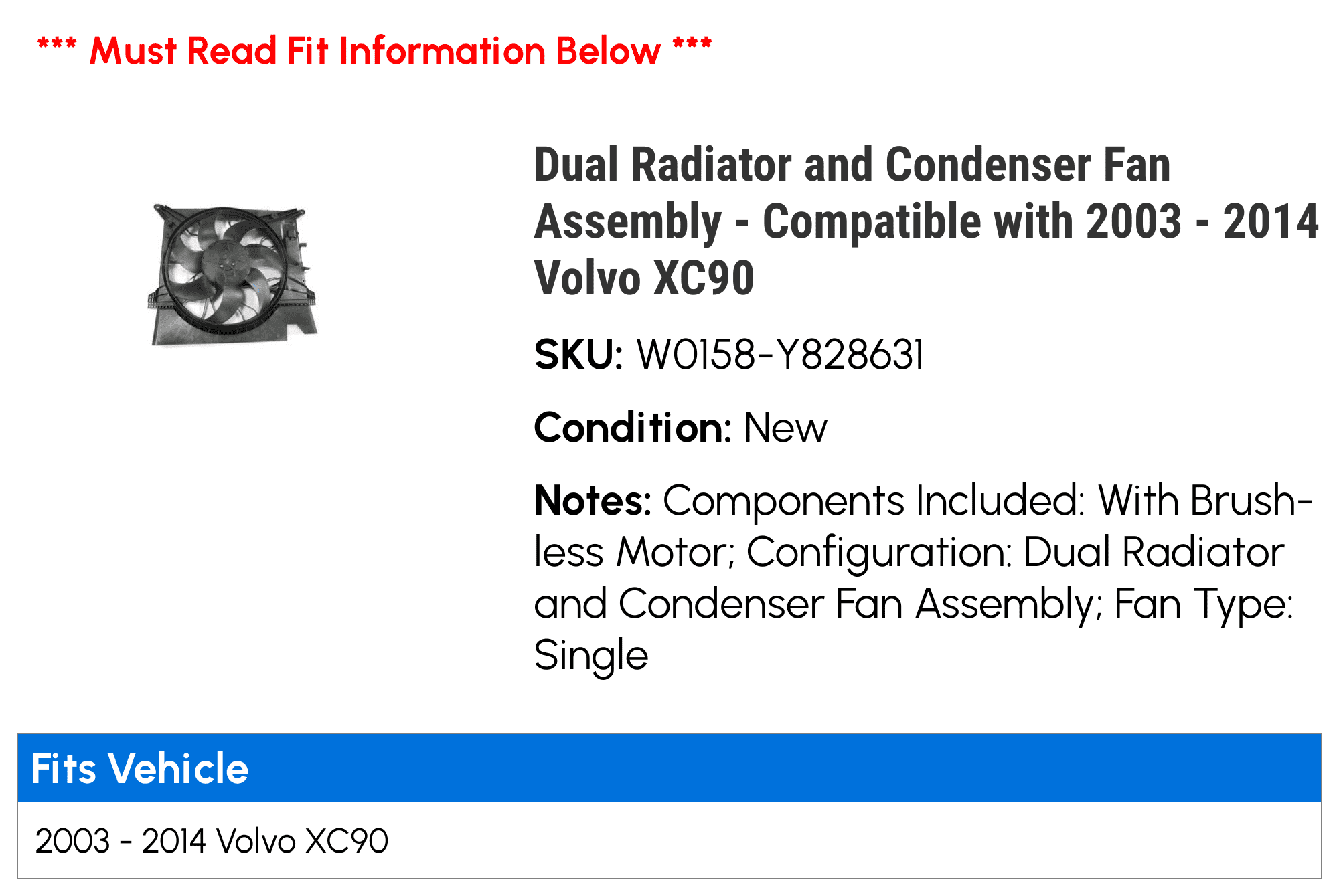 Dual Radiator and Condenser Fan Assembly - Compatible with 2003 - 2014 Volvo XC90 2004 2005 2006 2007 2008 2009 2010 2011 2012 2013