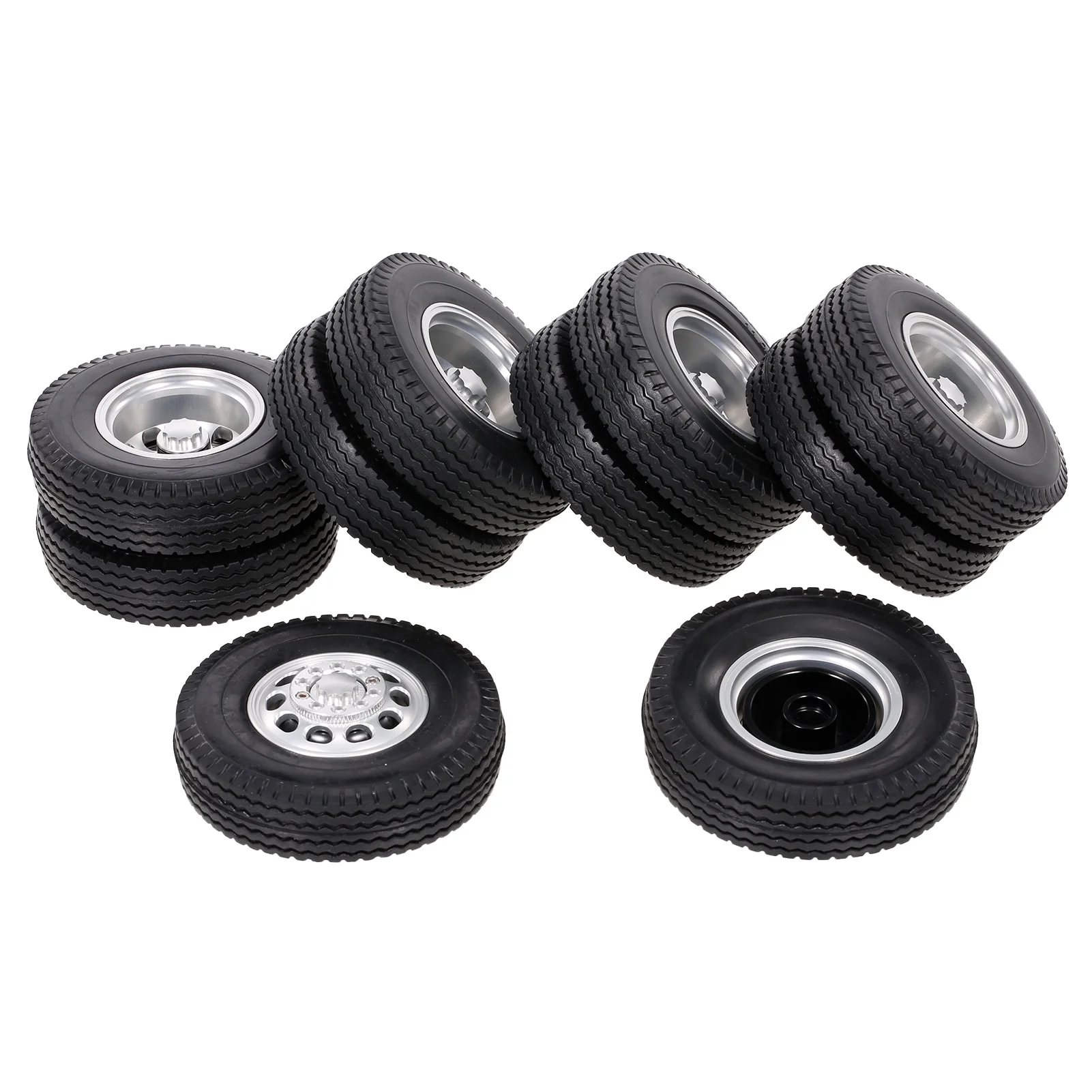 Dcenta Compatible with Tamiya 114 Tractor Truck Aluminum Alloy Front & Rear Truck Wheel Rim Tires 6PCS