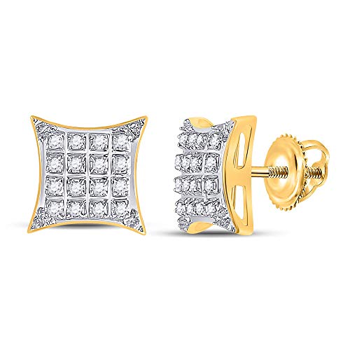 Women's Solid 10kt Yellow Gold Round Diamond Square Kite Stud Earrings 1/10 Cttw