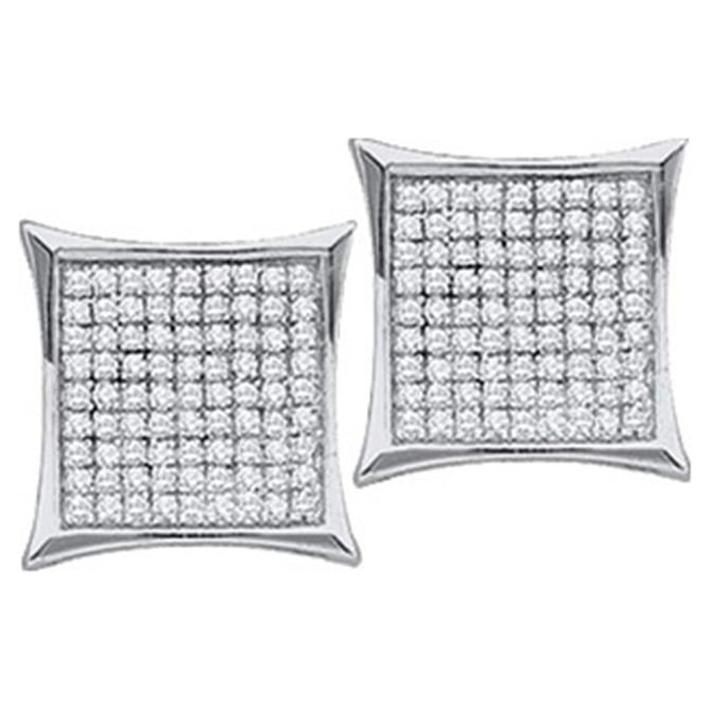 10k White Gold Round Diamond Square Kite Cluster Earrings 1/5 Cttw