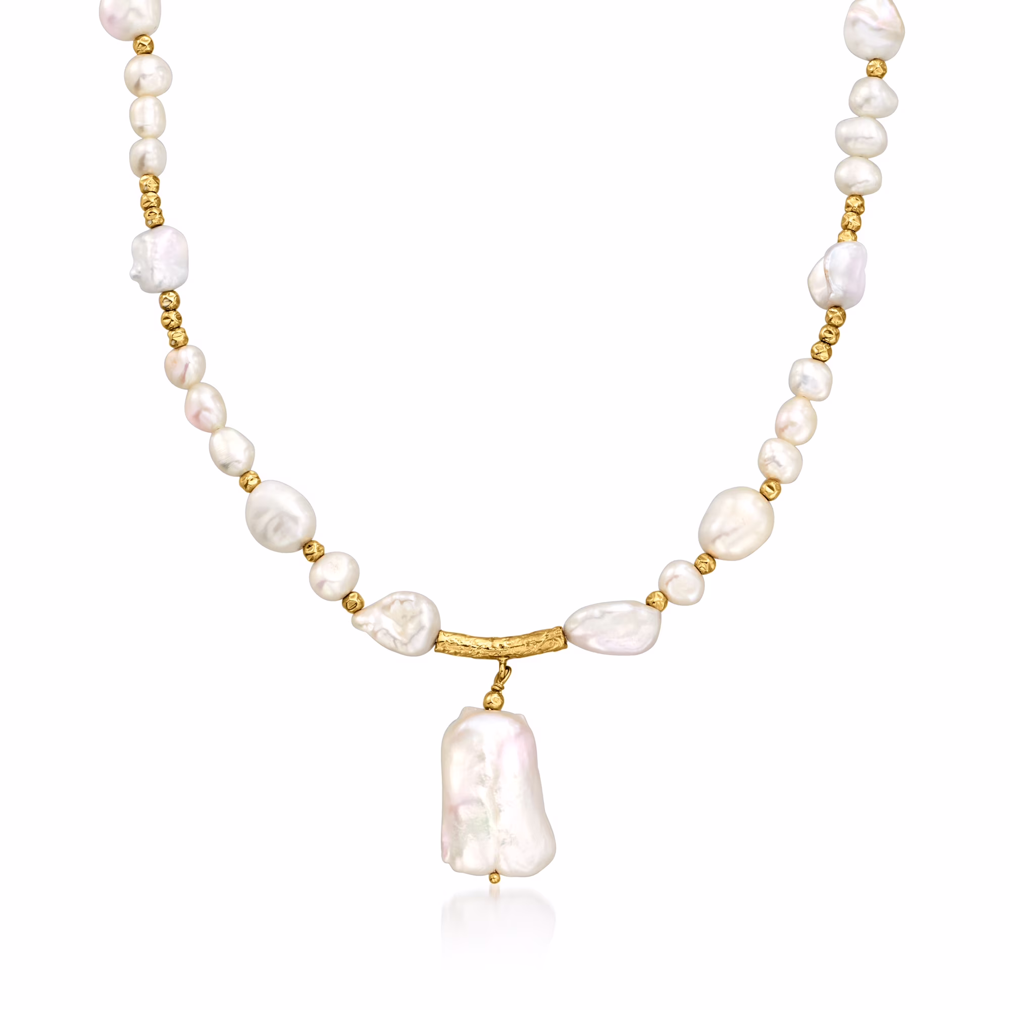 Ross-Simons 5-14mm Cultured Baroque Pearl Drop Necklace in 18kt Gold Over Sterling, Women's, Adult