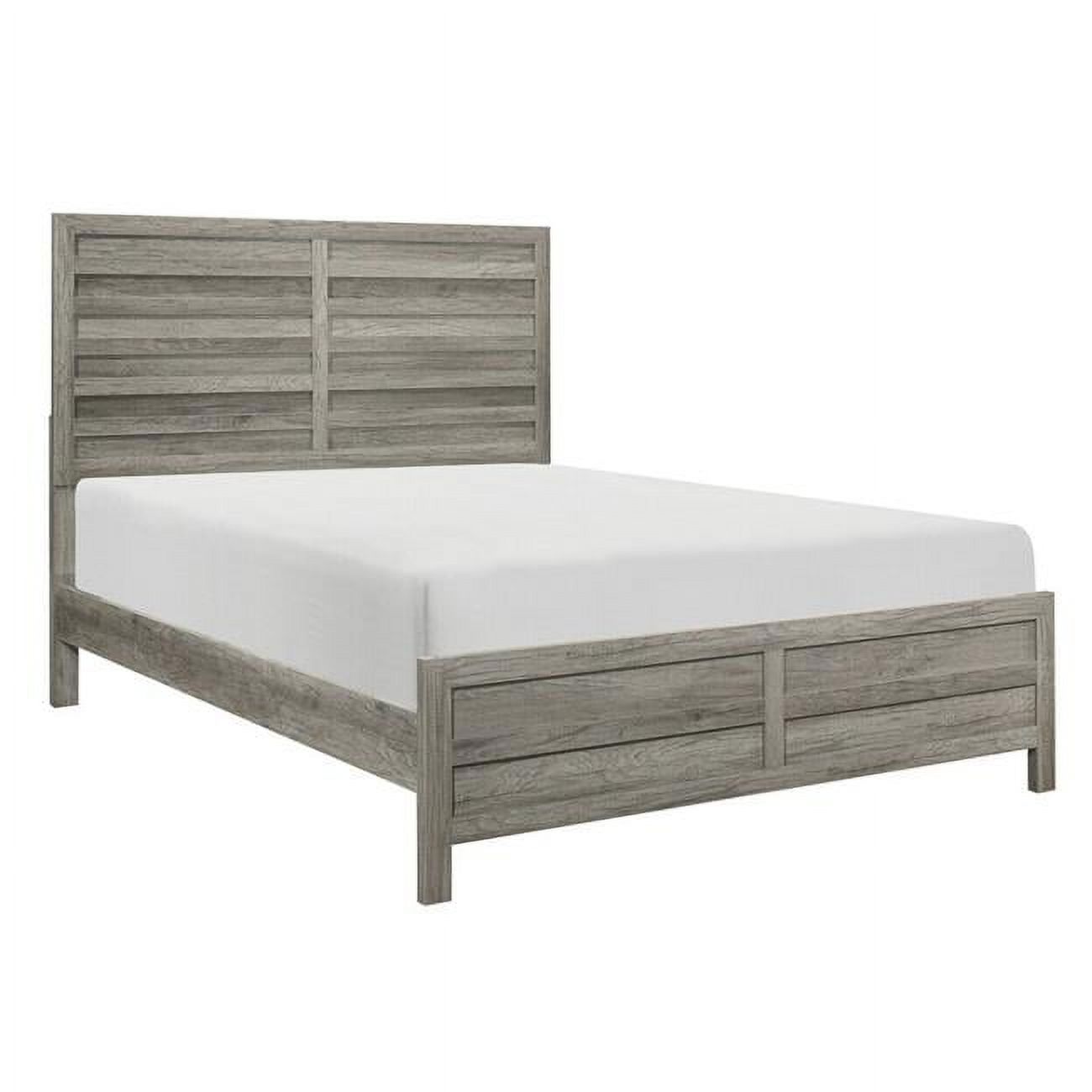 Zane Transitional Bed with Wood Plank Panel Headboard, Weathered Gray - Queen Size