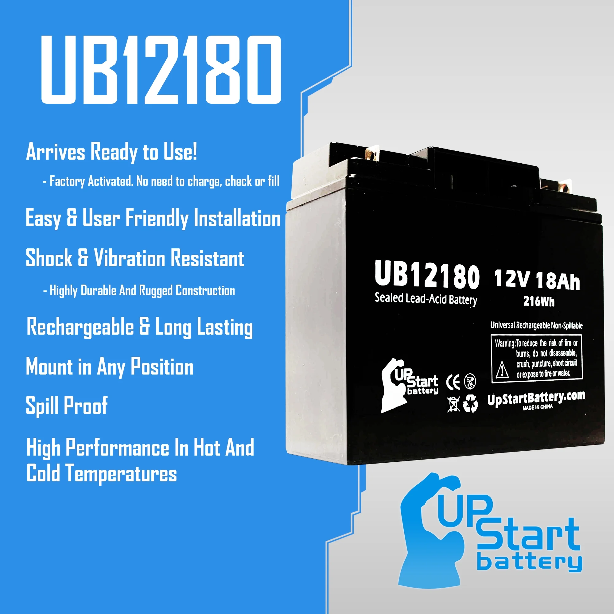 3x Pack - POWERSONIC PS-12200NB Battery Replacement - UB12180 Universal Sealed Lead Acid Battery (12V, 18Ah, 18000mAh, T4 Terminal, AGM, SLA)
