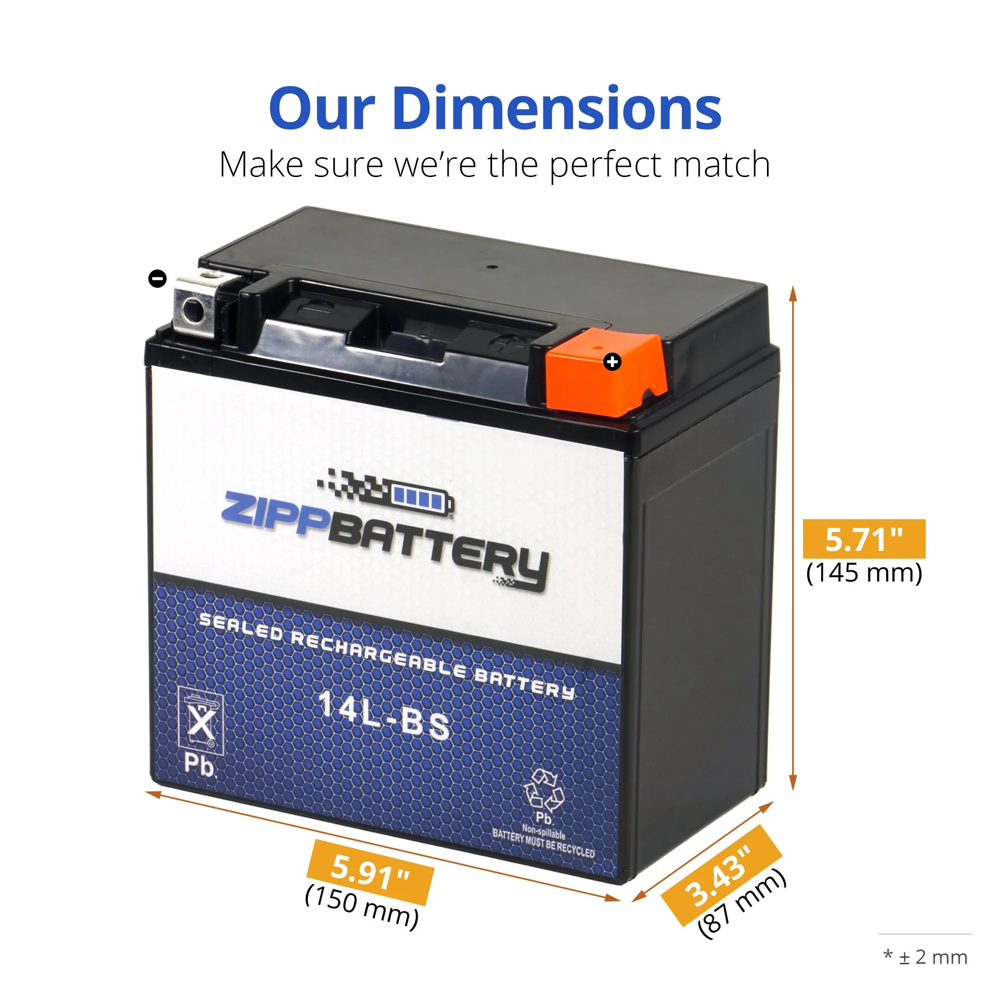 Zipp Battery YTX14-BS (14-BS 12 Volt,12 Ah, 200 CCA) Motorcycle Battery for Buell 500cc Blast 2002