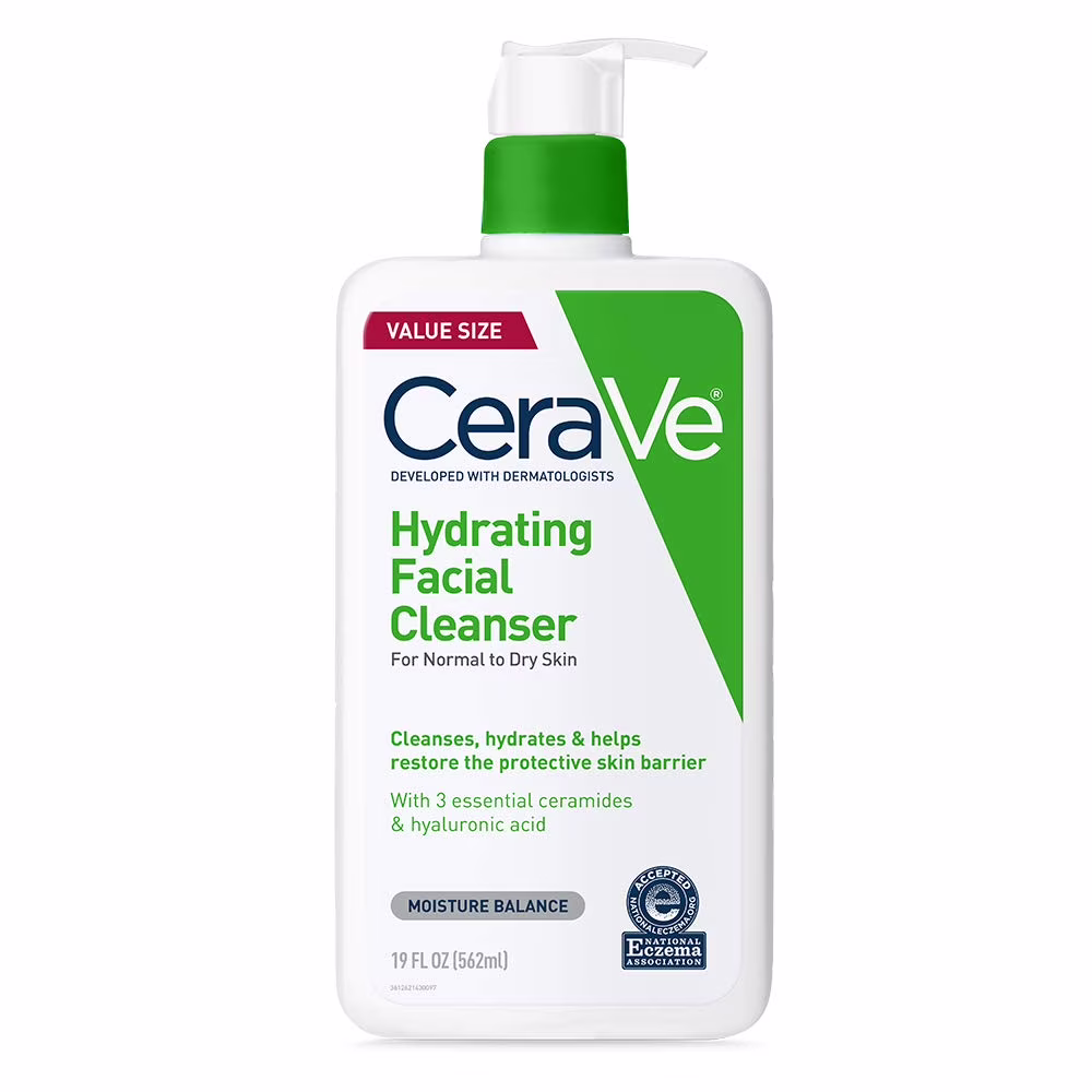 CeraVe Hydrating Facial Cleanser Moisturizing NonFoaming Face Wash with Hyaluronic Acid, Ceramides & Glycerin, Unscented, 19 Fl Oz