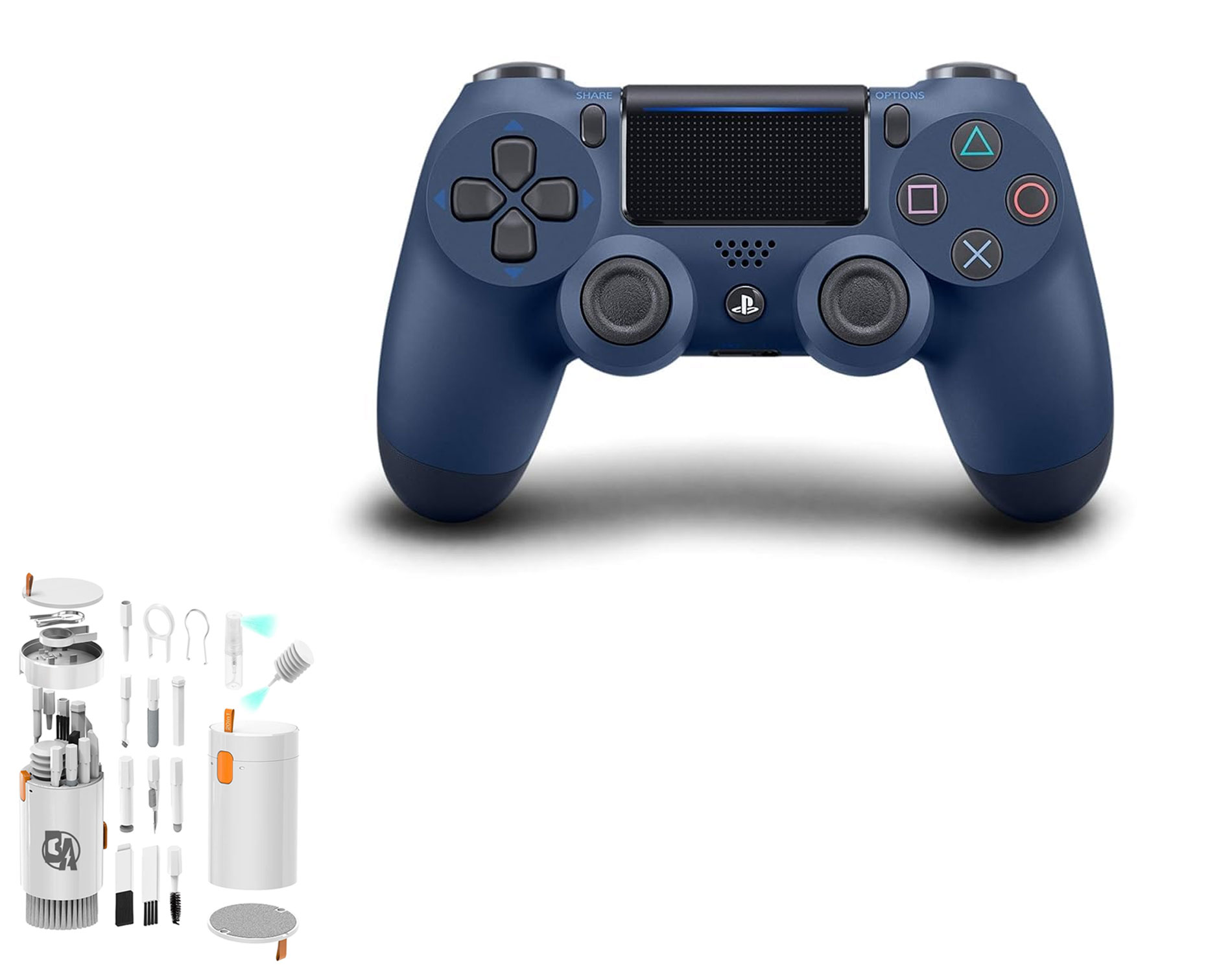 Sony Dual Midnight Blue Gaming Controller PS4 Console With Cleaning Kit BOLT AXTION Bundle Like New