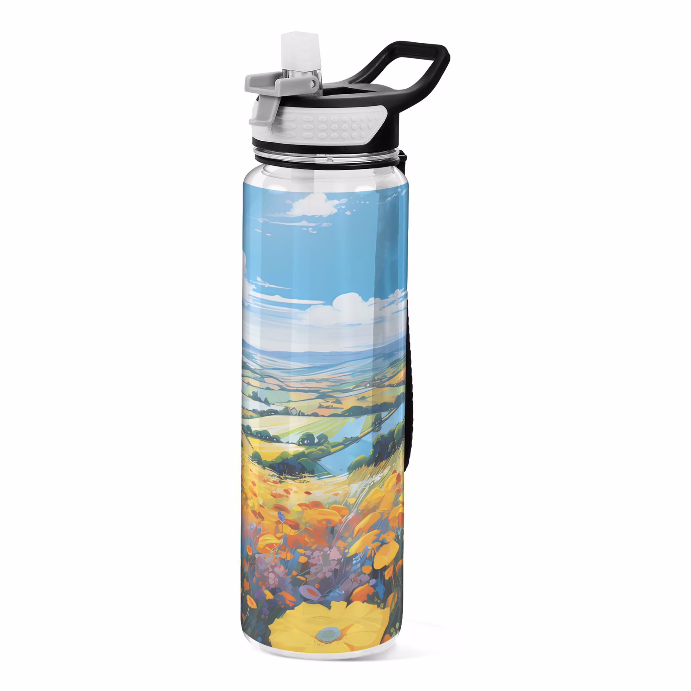 Sunflowers Paint 32oz Water Bottles with Straw Tritan Leakproof Sports Bottle BPA Free Clear for Fitness Gym Swimming Cycling