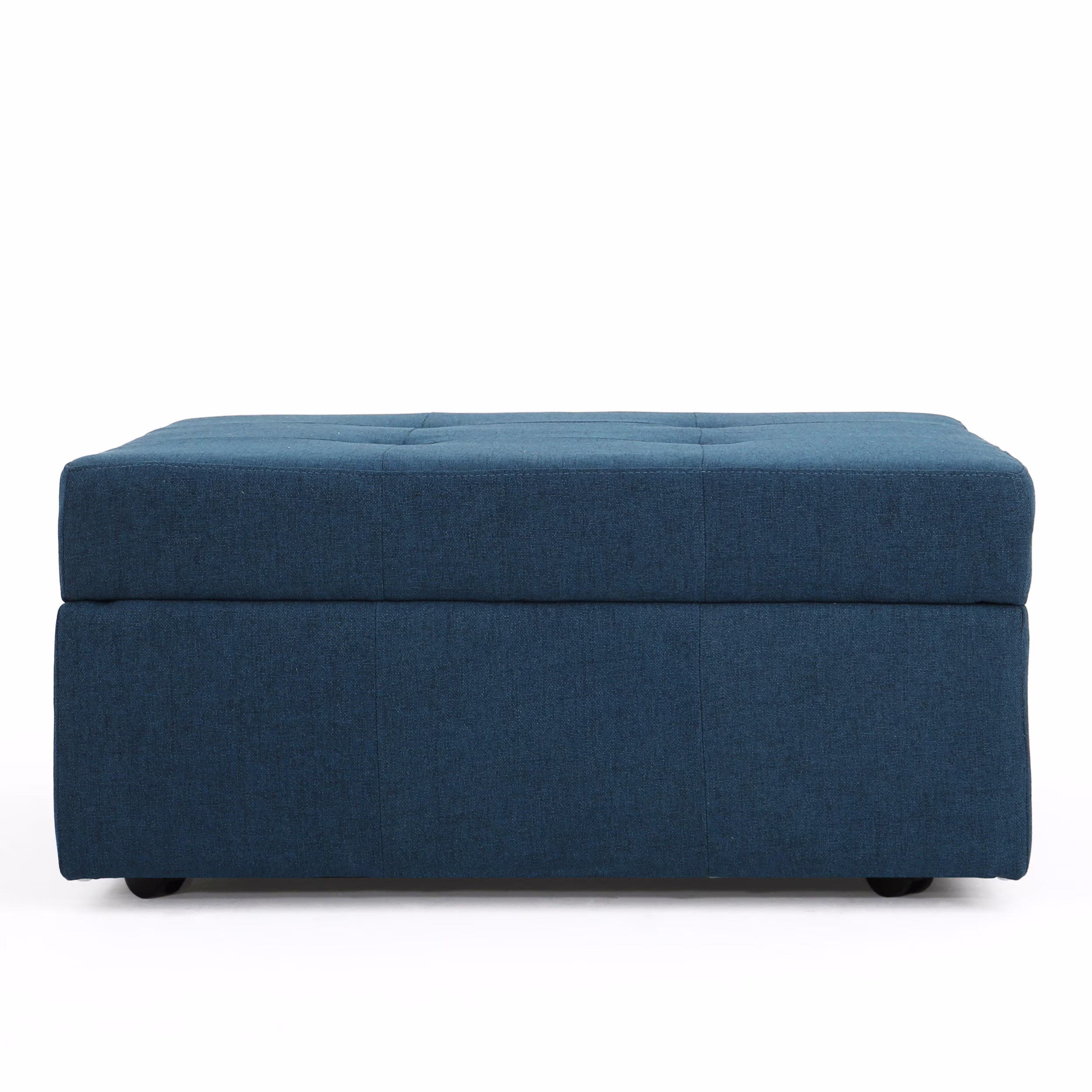 Noble House Chastity Contemporary Tufted Fabric Storage Ottoman with Rolling Casters, Navy Blue