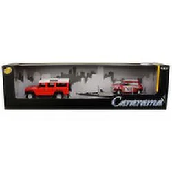 Cararama 48131M Land Rover Defender 110 Red & White Top with Trailer & Mini Cooper No.113 British Racing 1 by 43 Diecast Model Cars
