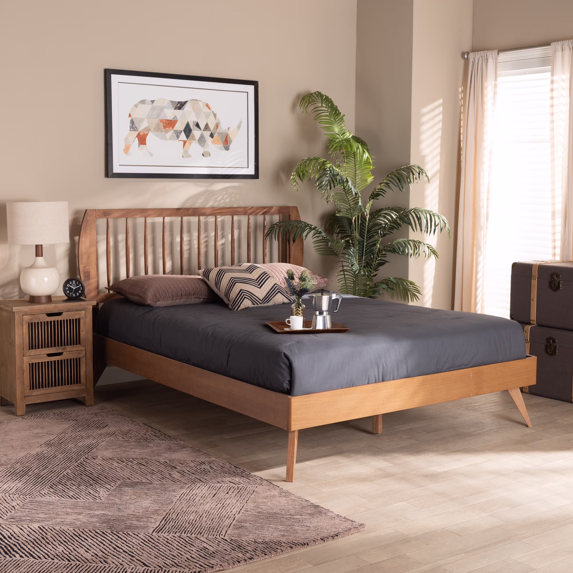 Baxton Studio Emiko Contemporary/Modern Engineered Wood Platform Bed, Full, Walnut Brown