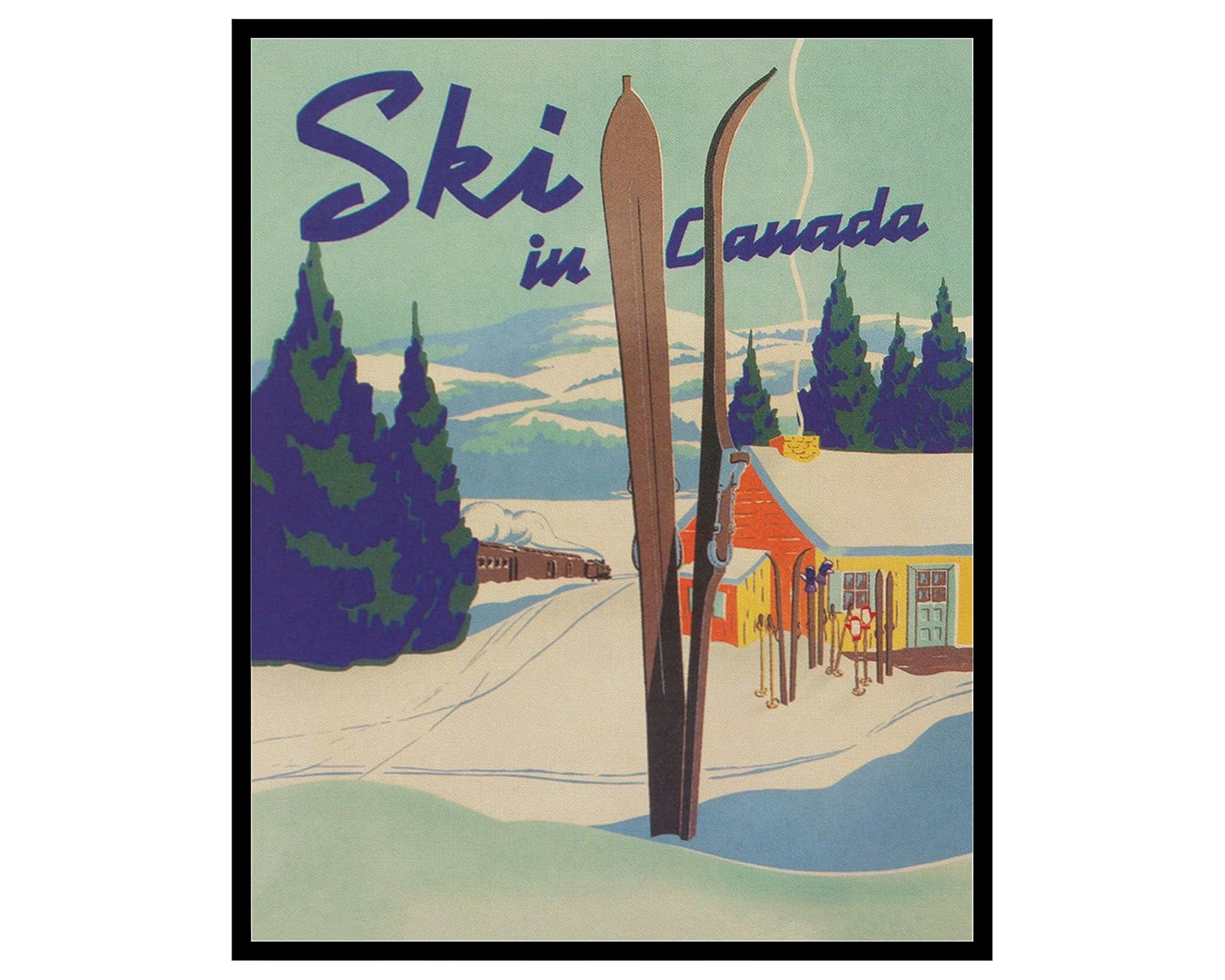 Poster Master Travel Poster - Vintage Ski in Canada Print - Winter Wall Decor - 16x20 Unframed Wall Art - Unique Wall Decor for Home, Living Room, Kitchen, Office, Bedroom, Bathroom