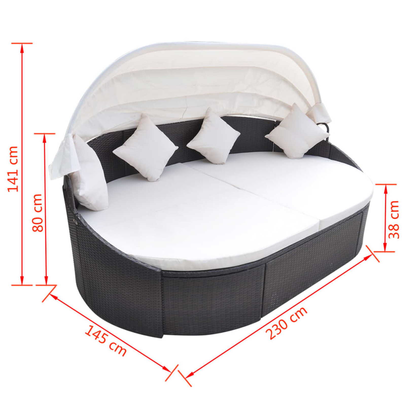 Andoer Patio Bed with Canopy Poly Rattan Brown