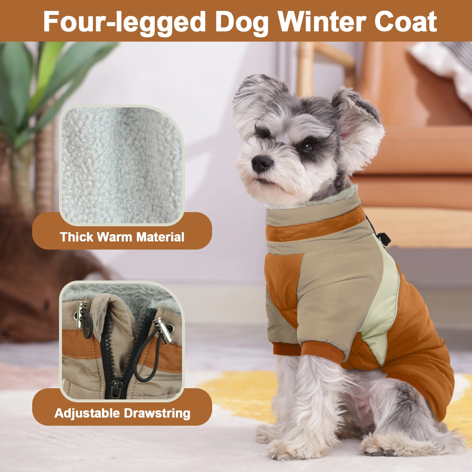 Kuoser Dog Winter Coat, Warm Dog Jacket Reflective Dog Cold Weather Coat with Zipper, Brown, XS