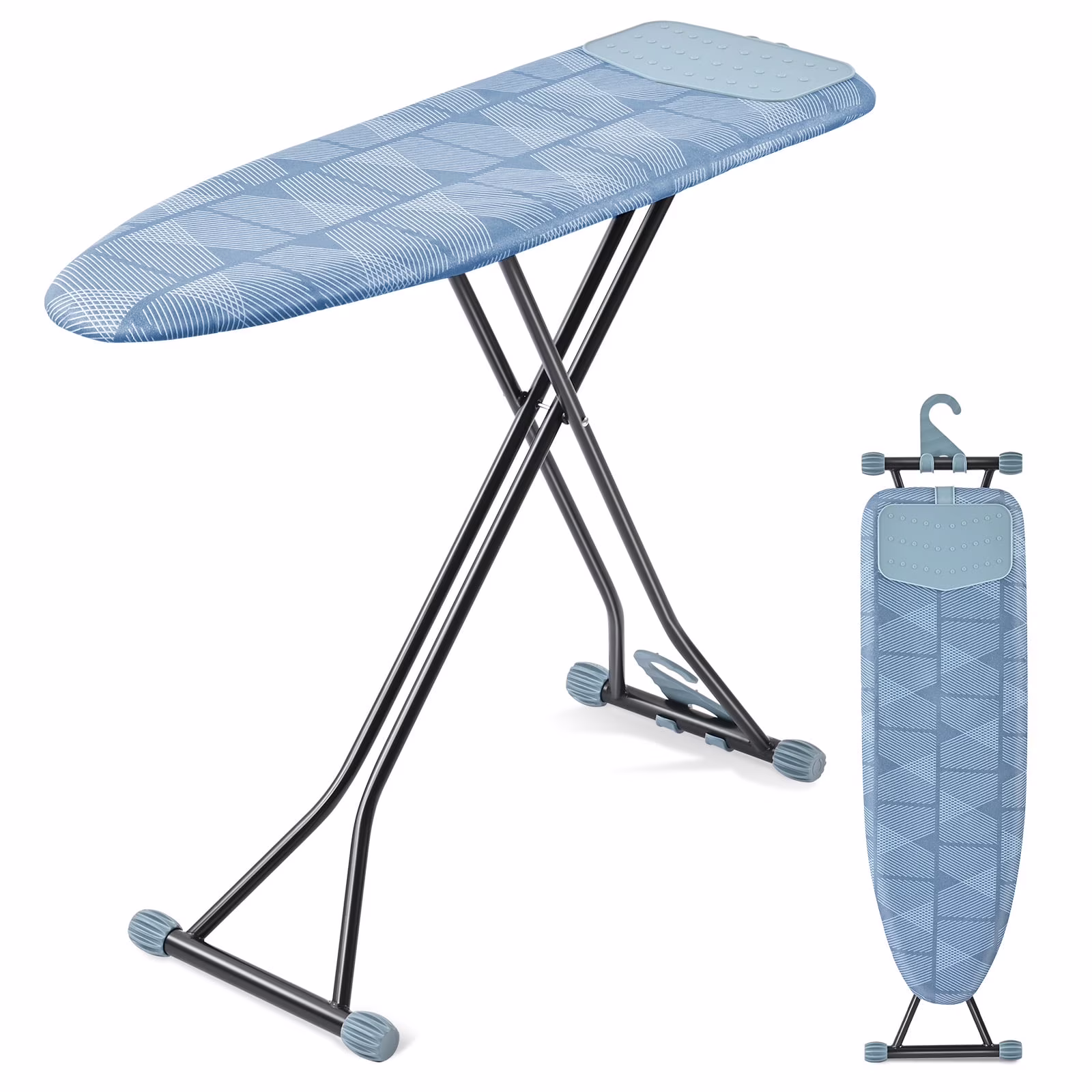 KK KINGRACK Ironing Board, Iron Board Full Size with Hanger & Rotating Nonslip Feet, 7 Level Height Adjustable, 43x13 in, Blue