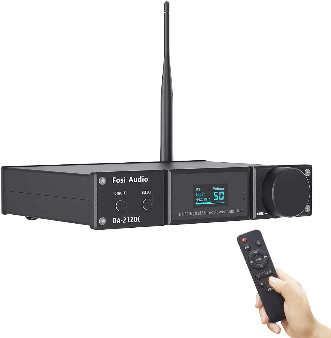 Fosi Audio DA2120C 240W Bluetooth 5.0 Stereo Audio Hi-Fi DAC Amplifier Support aptX 24Bit-192kHz 2.1 Channel Integrated Class D Power Amp with RCA/PC-USB/Coaxial/Optical Input and Remote Control