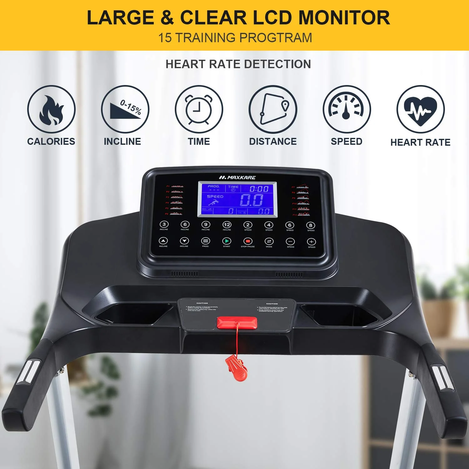 MaxKare 3HP Folding Treadmill with 15Levels Auto Incline, 0.6-10 MHP, 15 Preset program, Heart Rate for Home Use, 300 LBS Weight Capacity