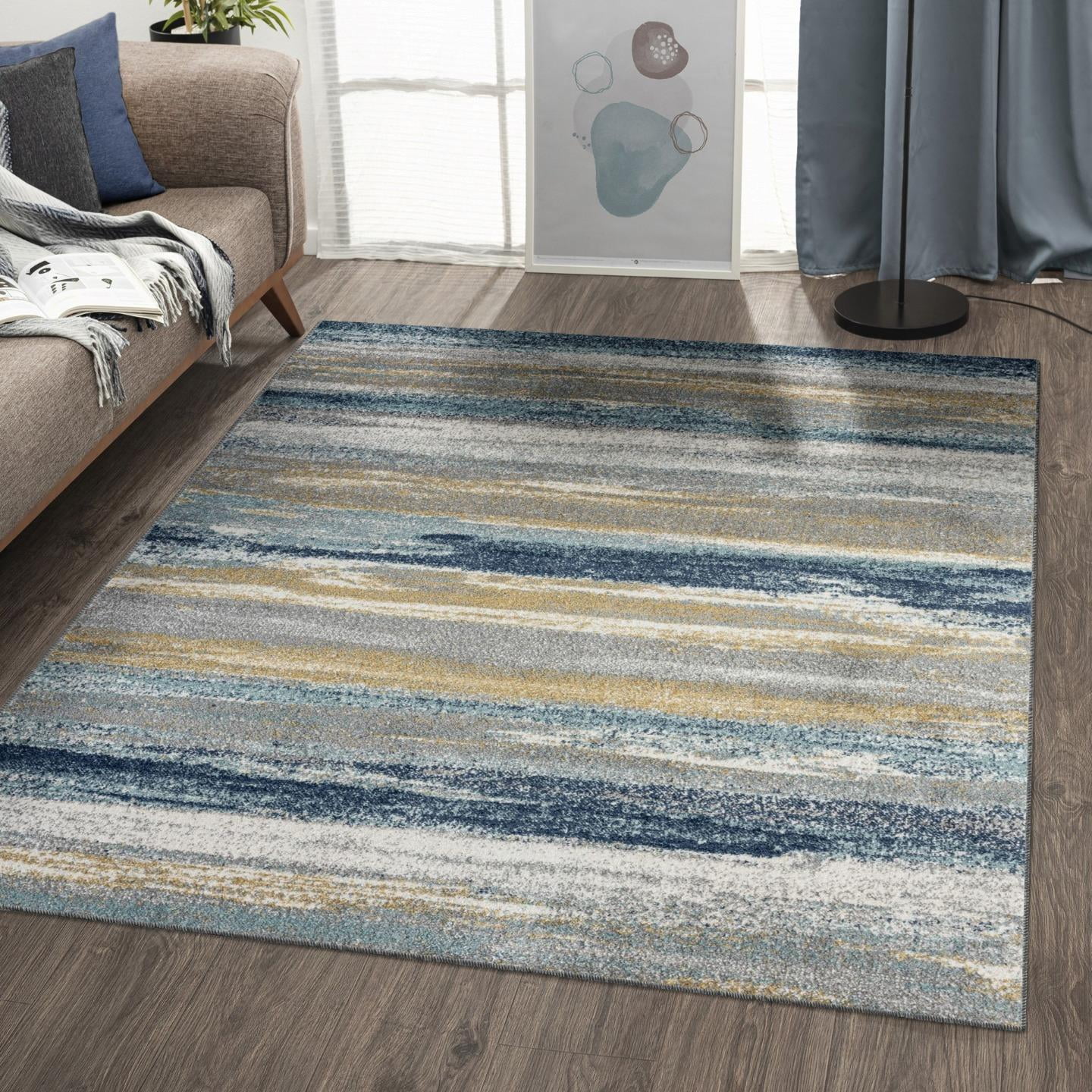 Luxe Weavers Lagos Collection 7501 Yellow and Blue 9x12 Abstract Area Rug