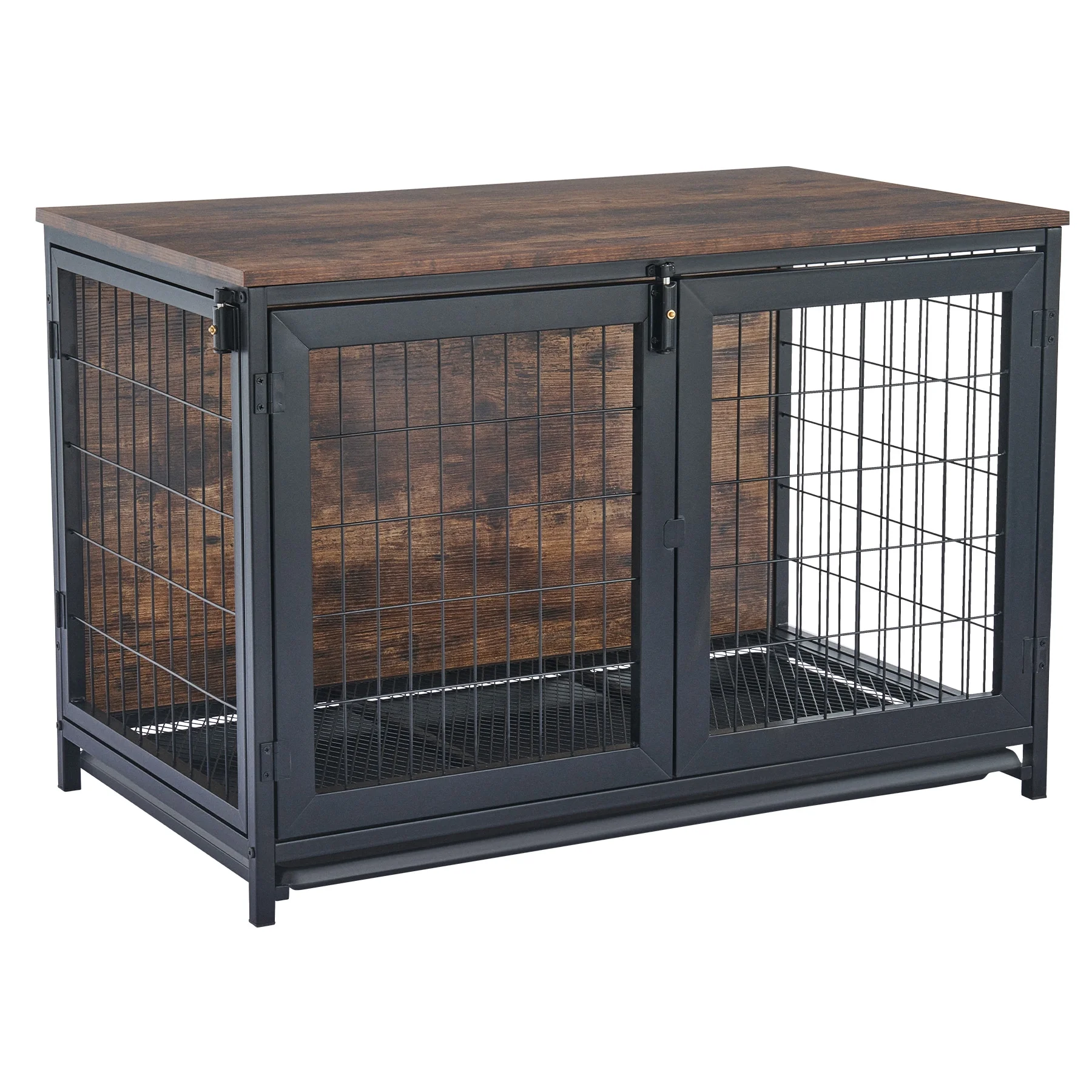 CO-Z Wooden Dog Crate End Table Triple Door Kennel with Wheels for Large Medium Dogs