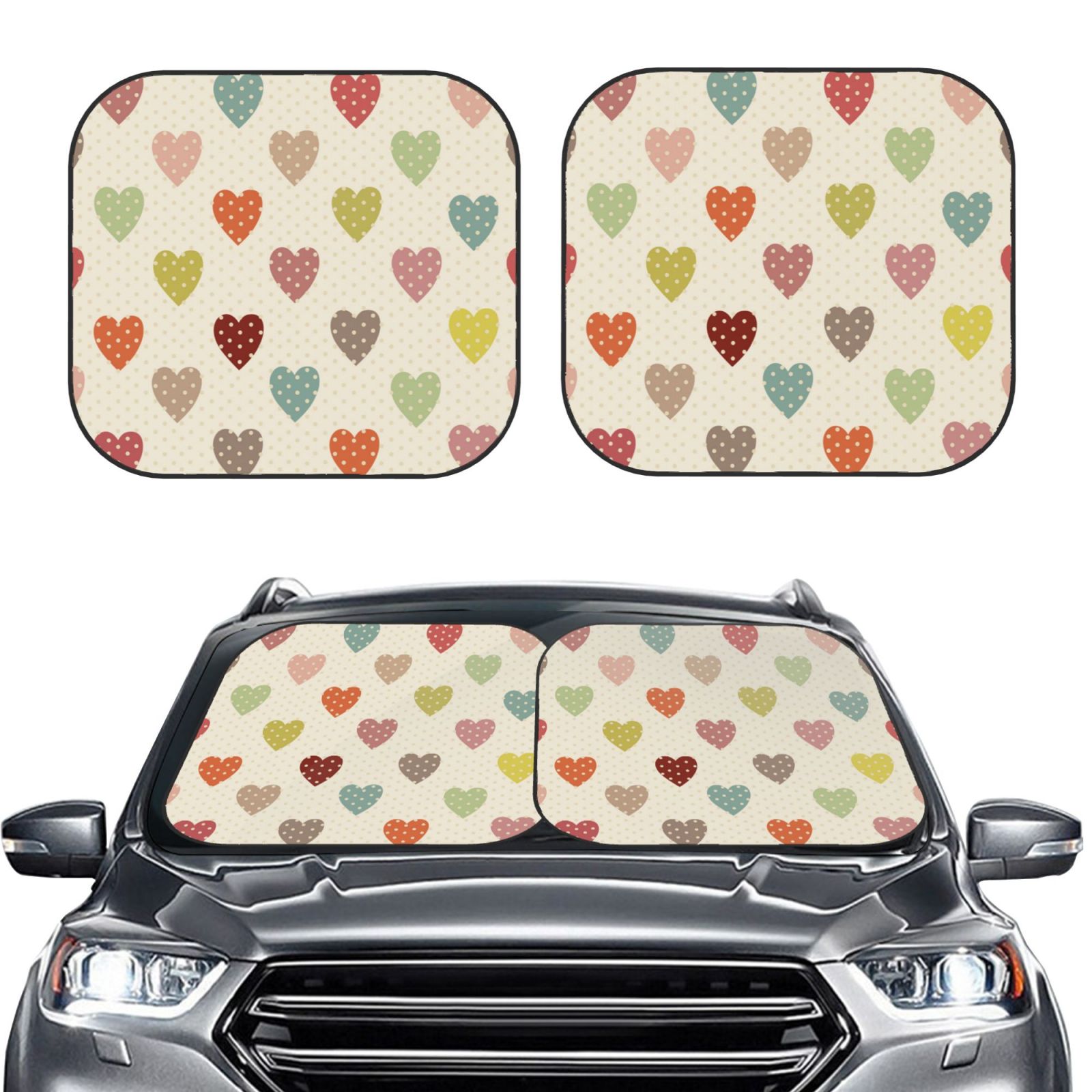 Lukts Heart Polka Dot Print 2 Piece Car Sun Shade Windshield,Foldable Car Shade Front Windshield With Keeps Your Vehicle Cool, For Most Sedans Suv And Trucks - Small