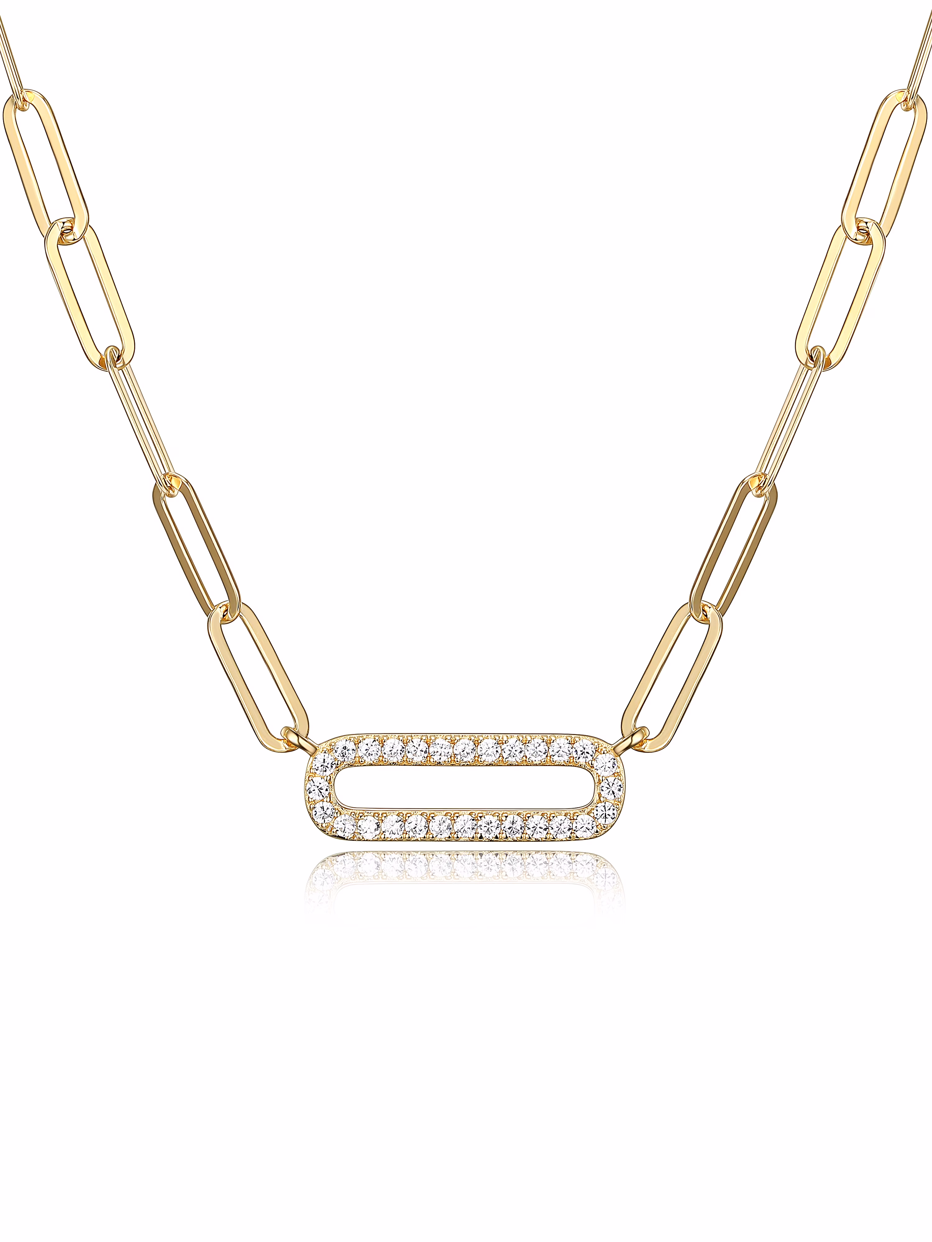 Forever Facets Cubic Zirconia Paperclip 18” Necklace in 18k Gold over Sterling Silver, Adult Female