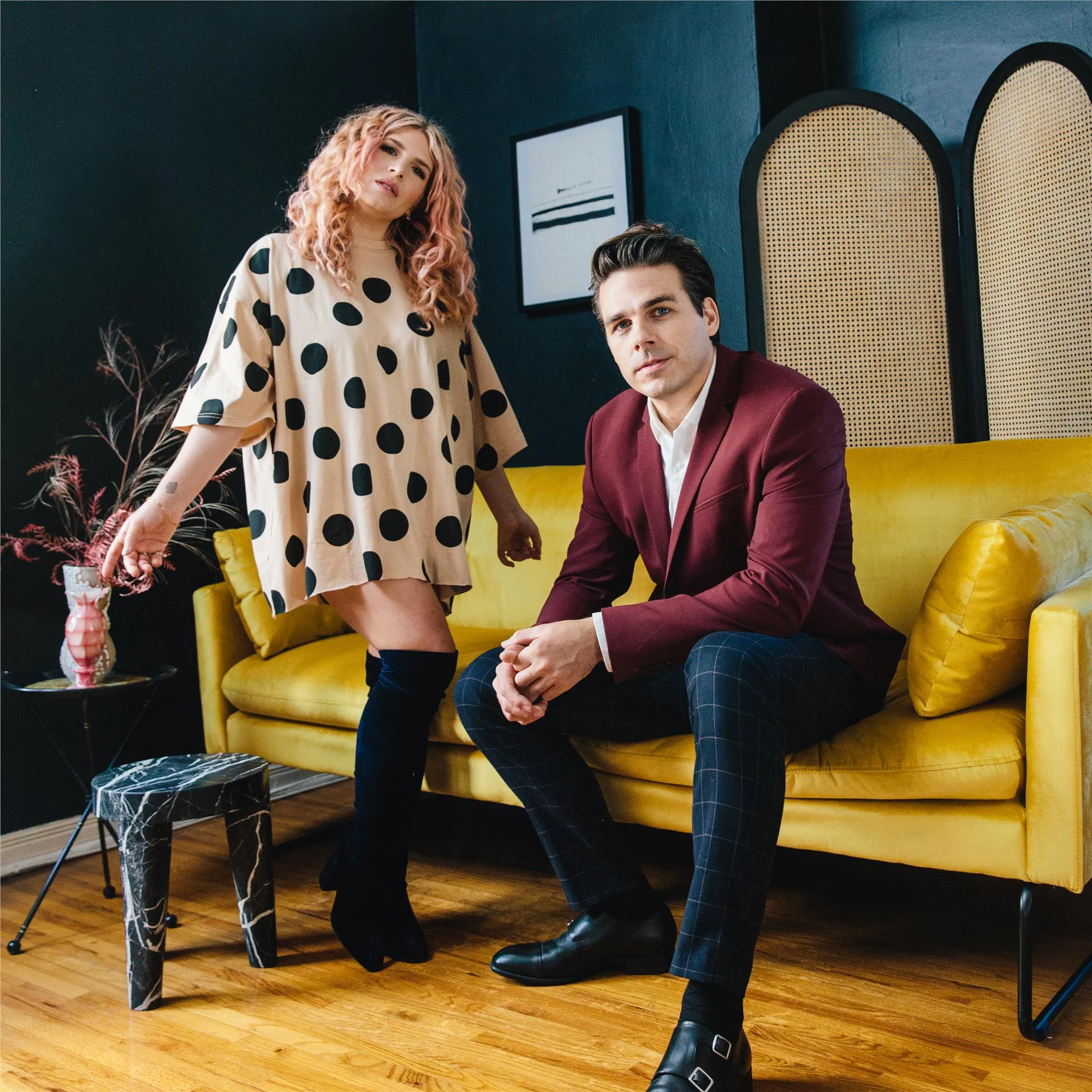 Mr. Kate Neely Futon with Bolster Pillows, Mustard Velvet