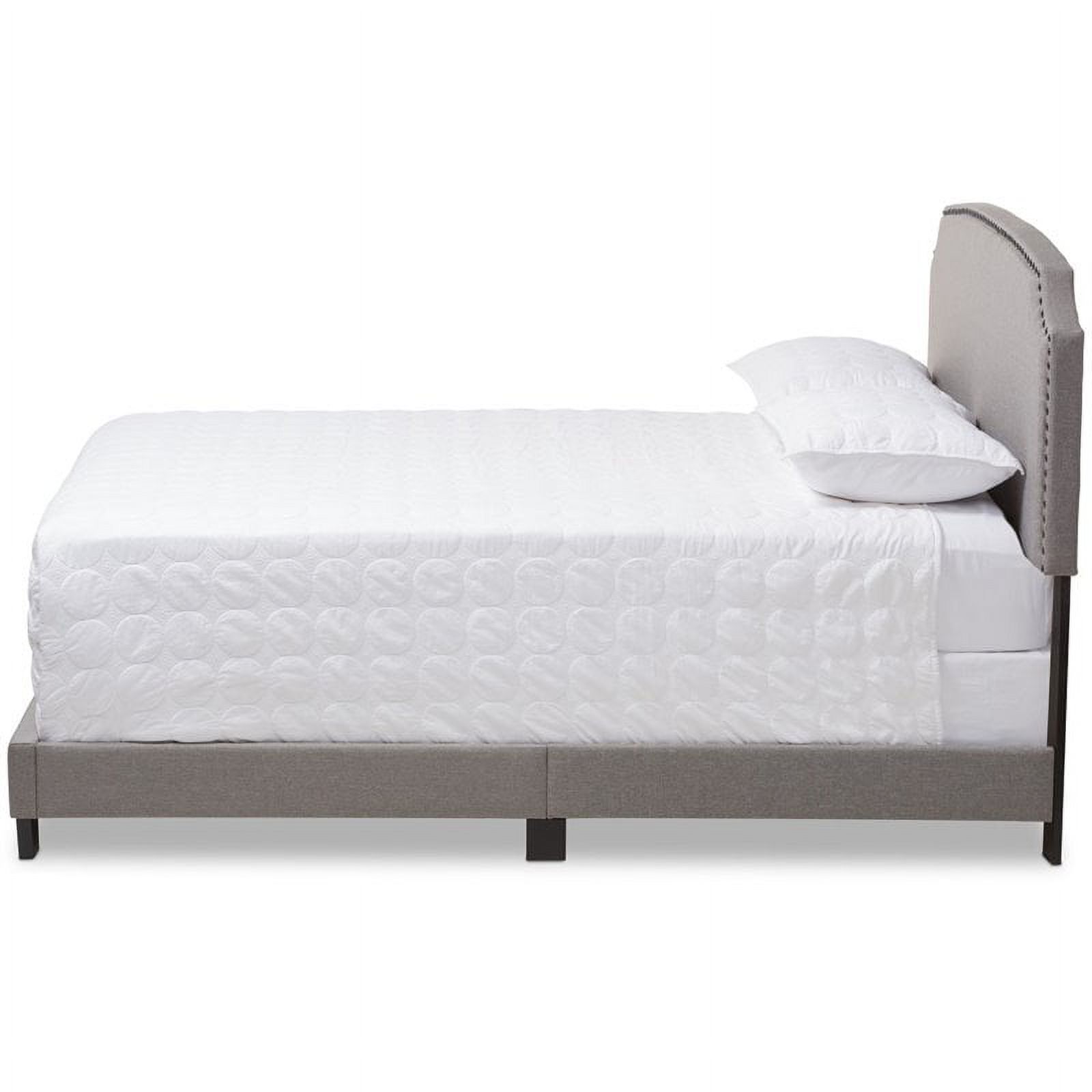 Bowery Hill Nailhead Upholstered Queen Bed in Light Grey
