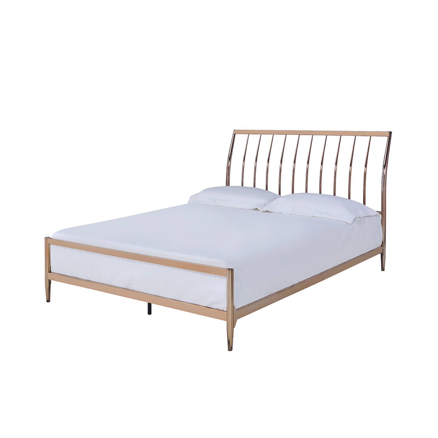 Benzara Industrial Metal Queen Bed with Tapered Legs and Slated Headboard, Copper