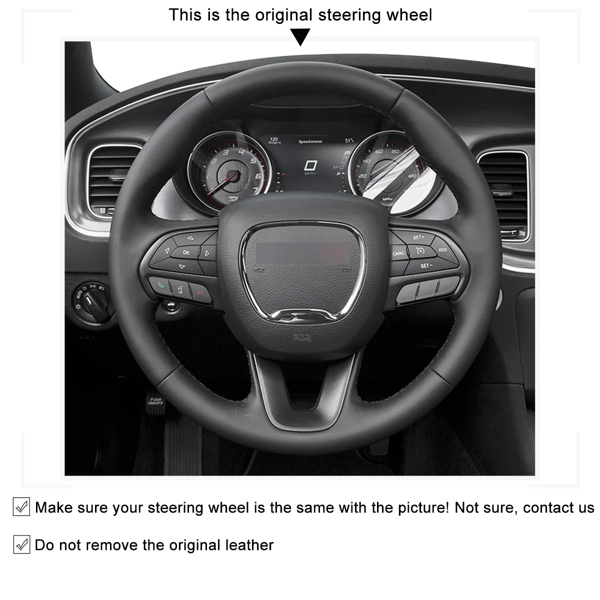 Mewant Black Steering Wheel Cover for Dodge Challenger 2015-2018 Charger 2015-2023 Hand Stitch Wrap