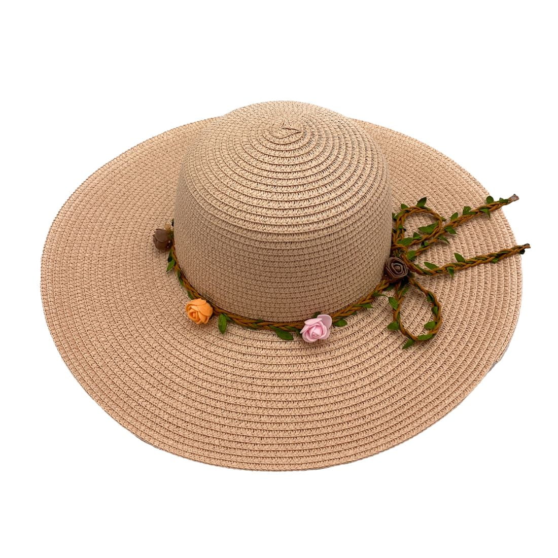 Empire Cove Womens Wide Brim Straw Hat Floppy Sun Hat Panama Fedora Flower Pink