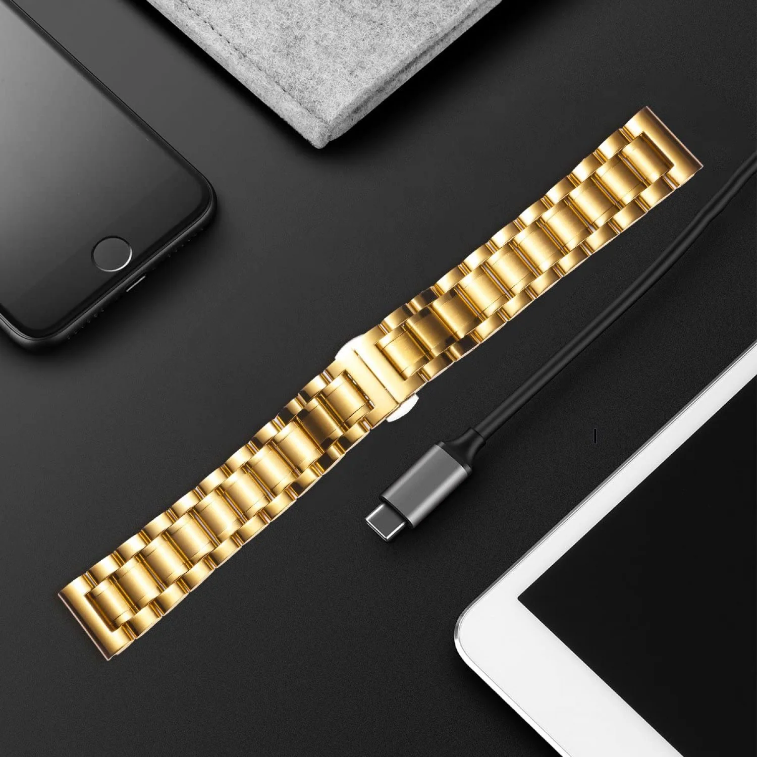 Stainless Steel Watch Bands with Straight & Curved End 5 Color(Gold, Sliver, Black, Rose Gold, Gold-Silver Two Tone) Size(13mm) Valentine Gifts