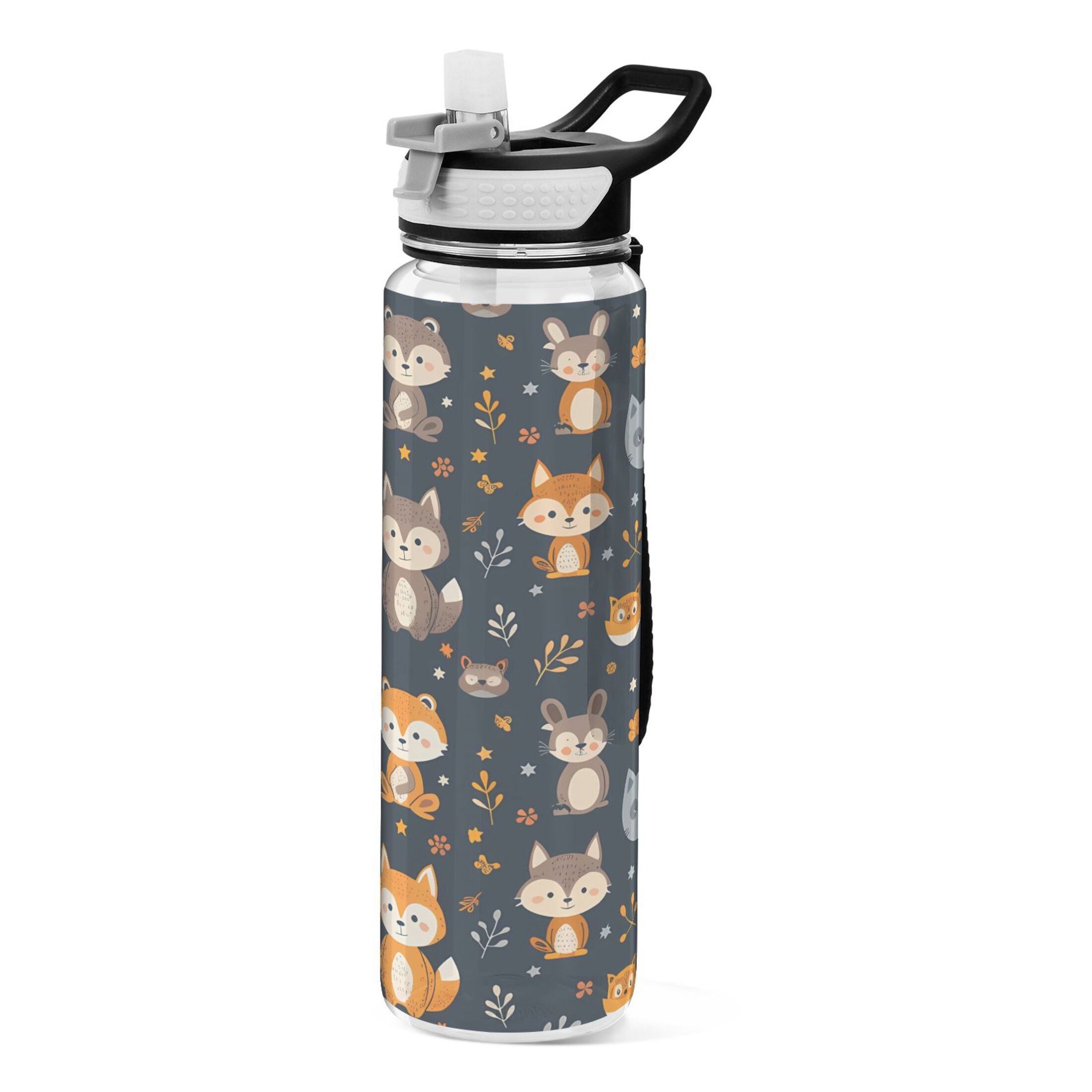Cute Cartoon Foxes 32oz Sports Water Bottles Leakproof Tritan Bottle with Straw BPA Free Clear Bottle for Fitness Gym Outdoor Cycling