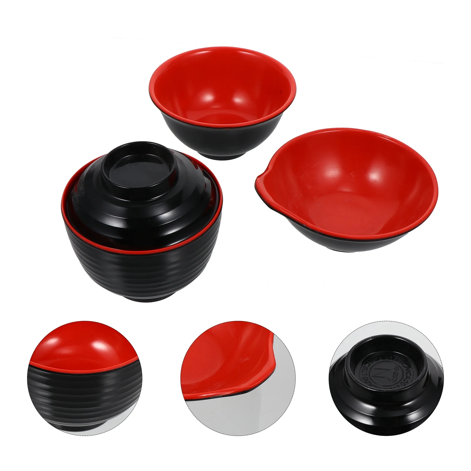 OUNONA 1 Set 3pcs Melamine Imitation Bowl with Lid Soup Bowl Tableware (Black)