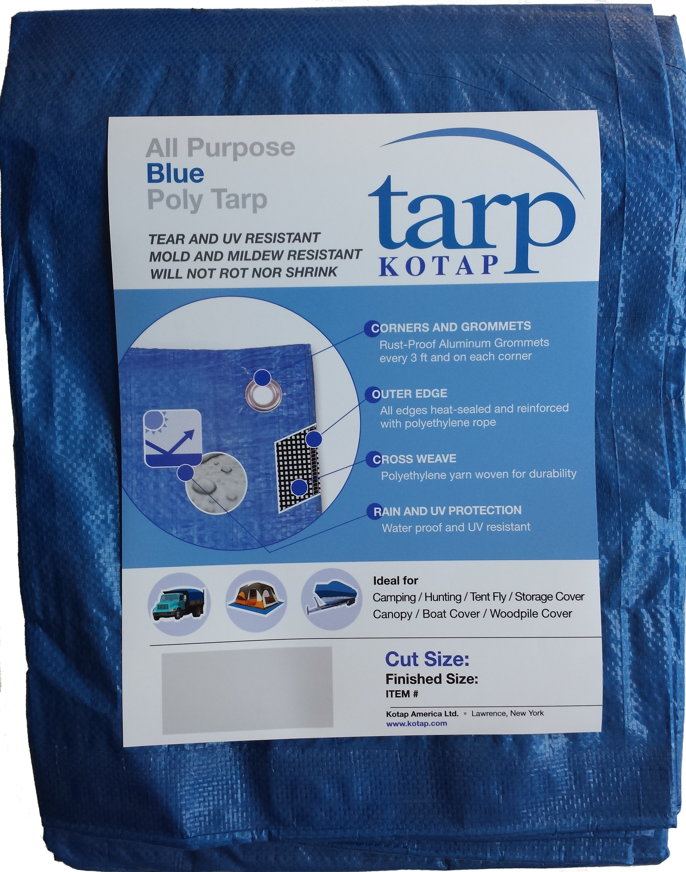 Kotap 8-ft x 15-ft General Purpose Blue Poly Tarp, Item: TRA-0815
