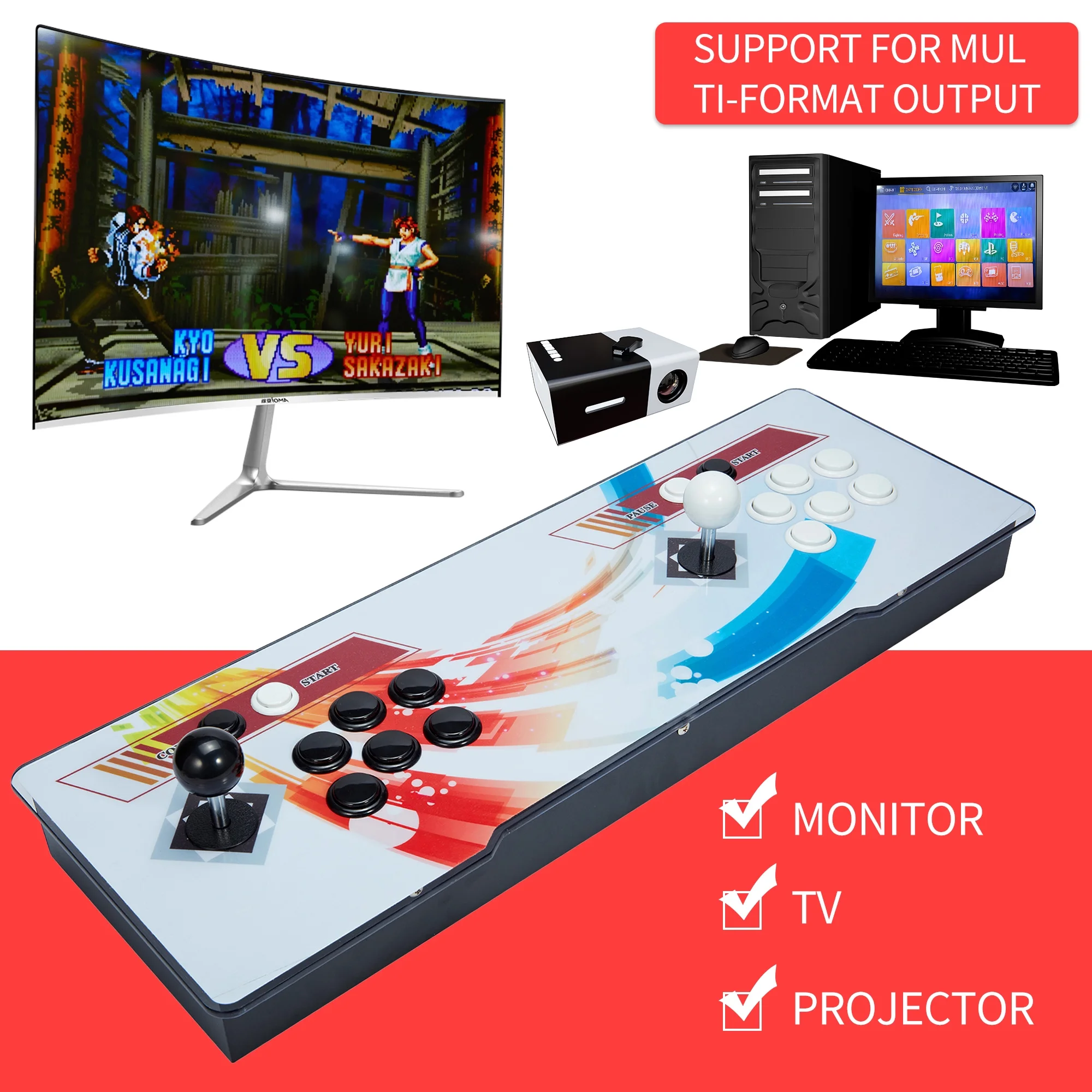 SHCKE 8000 Games in 1 Pandora's Box Classic Arcade Game Console for TV & Projector & PC - Multiplayer Retro Game Machine Support 3D Games 1280X720 Full HD Search/Hide/Pause Games Favorite List