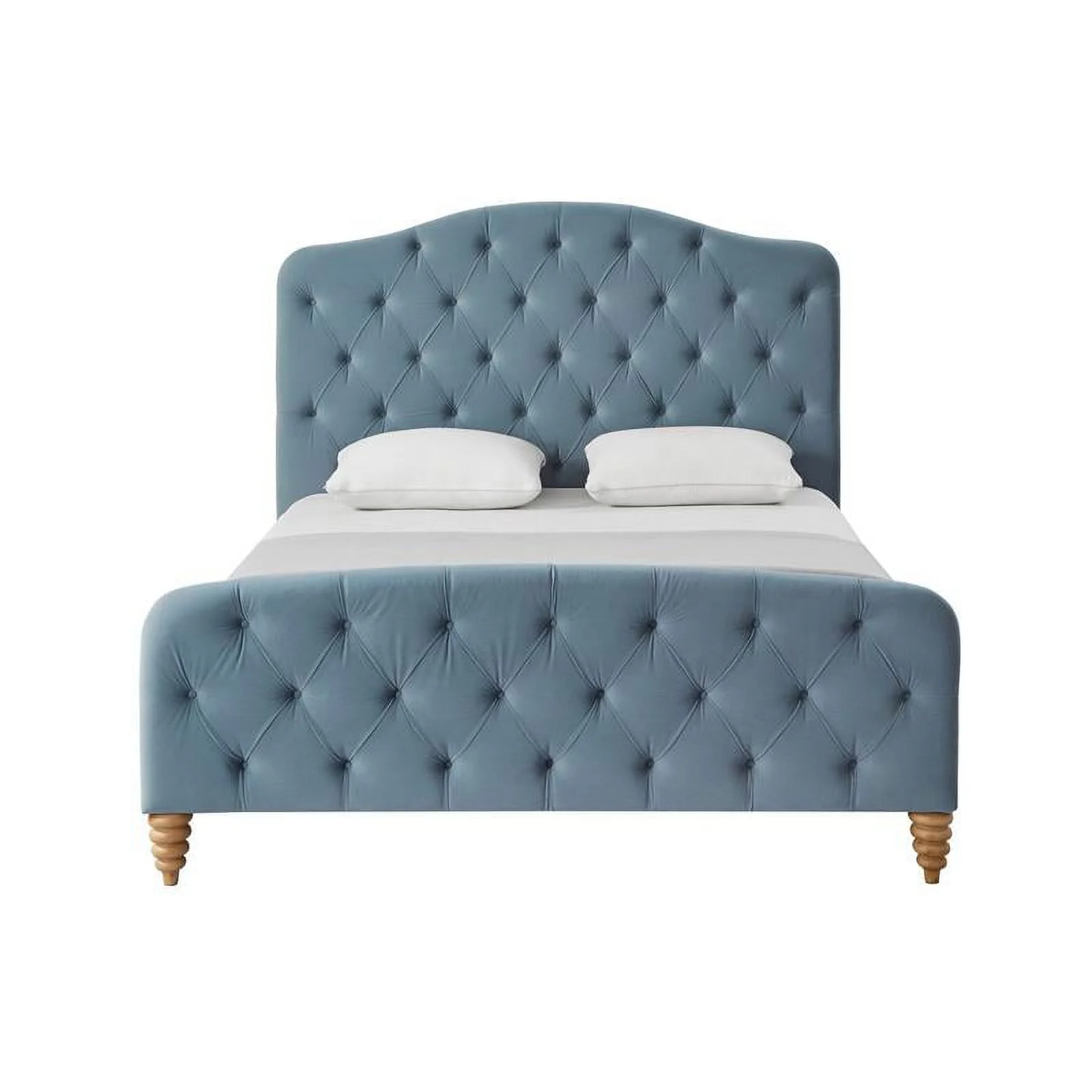 Calliope Bed Light Blue Velvet Queen Diamond Tufted Headboard and Footboard