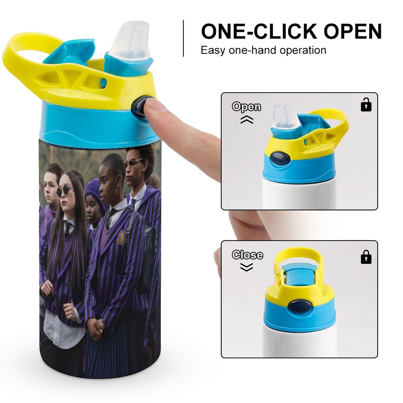 Wednesday Characters Children's Water Bottle Vacuum Insulated Stainless Steel Cup With Straw Toddler Thermoses