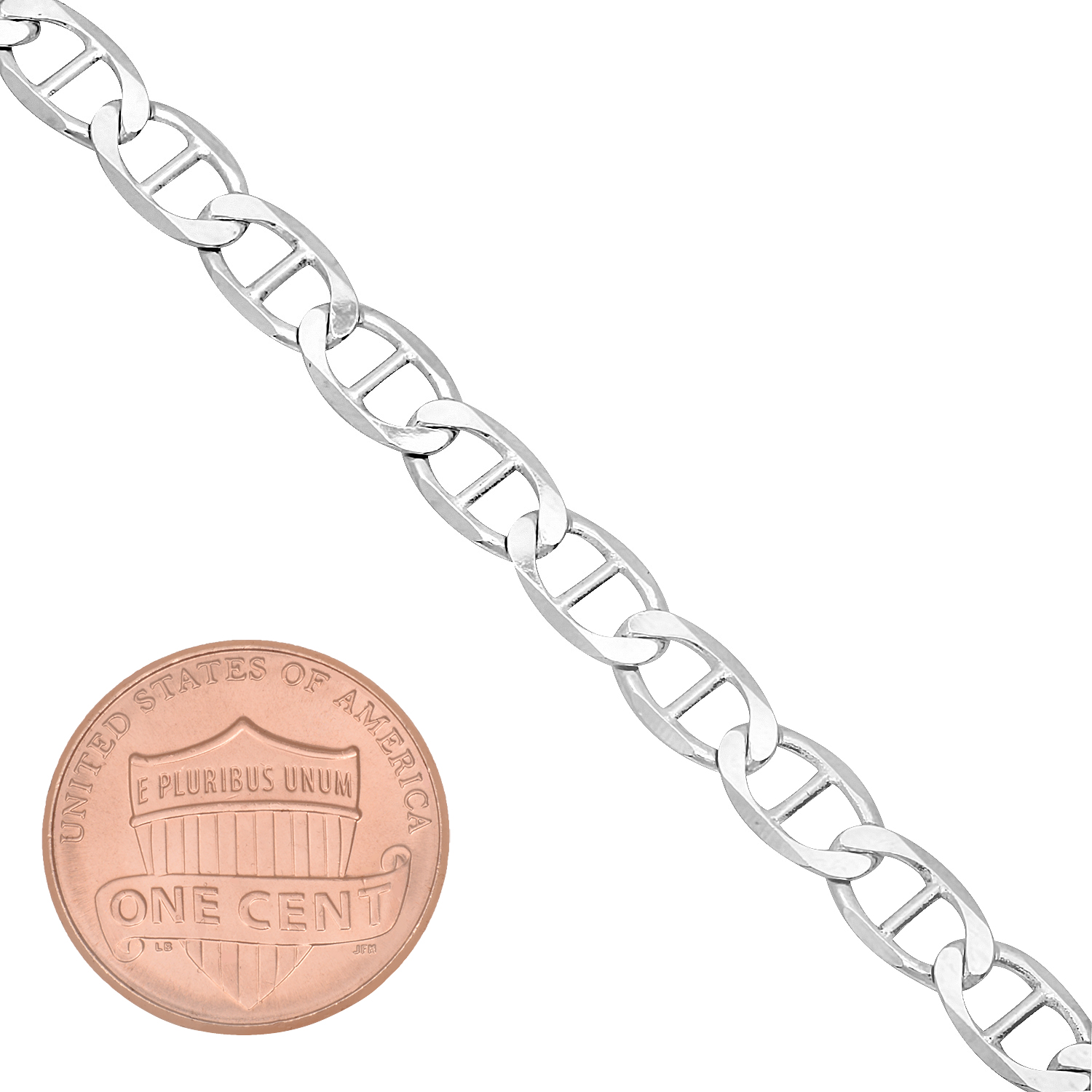 4.2mm Solid .925 Sterling Silver Flat Mariner Chain Bracelet, 7 inches