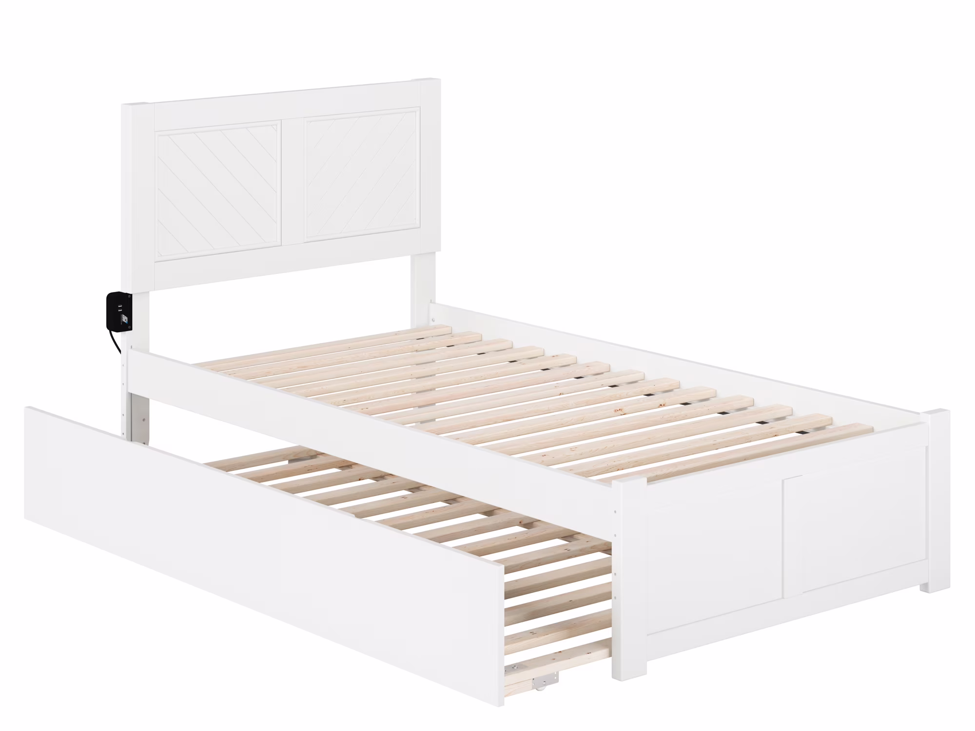 AFI Canyon White Farmhouse Solid Wood Platform Bed with Footboard & Twin Trundle, Twin