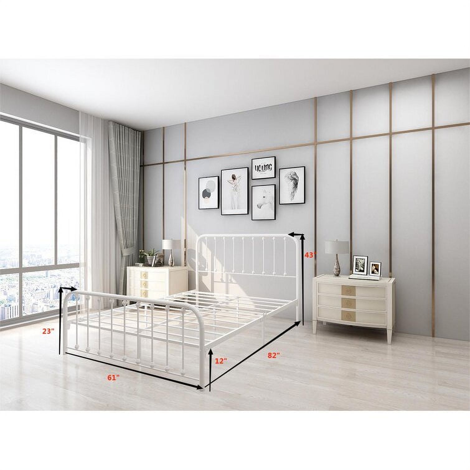 Metal Queen Platform Bed Frame White Color,No Box Spring,Easy Assembly