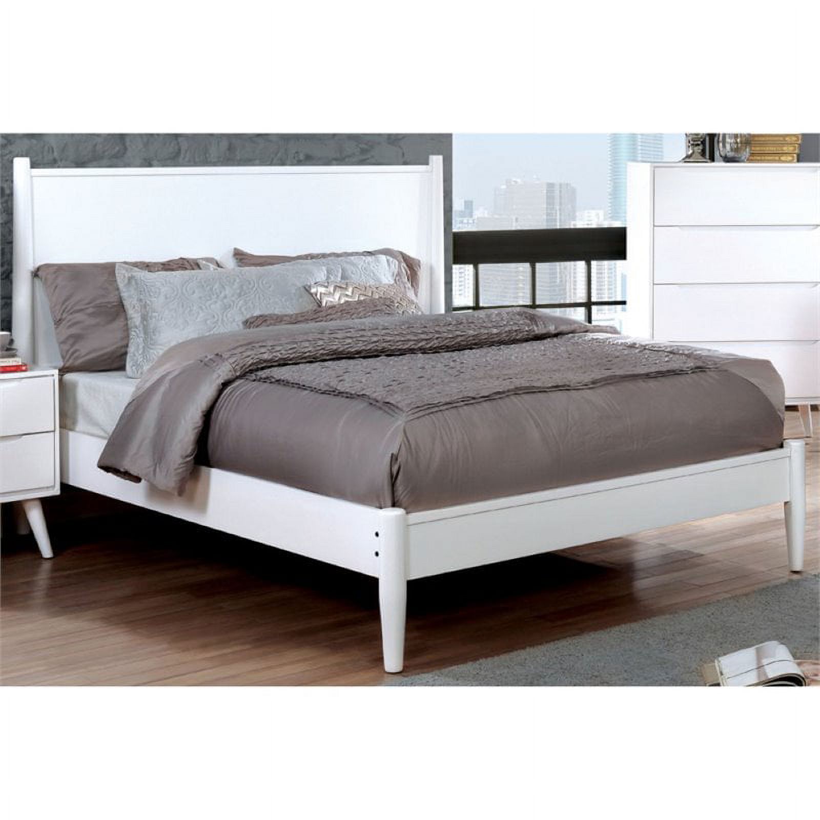 Allora Mid-Century Solid Wood/Wood Veneer/MDF Queen Platform Bed in White